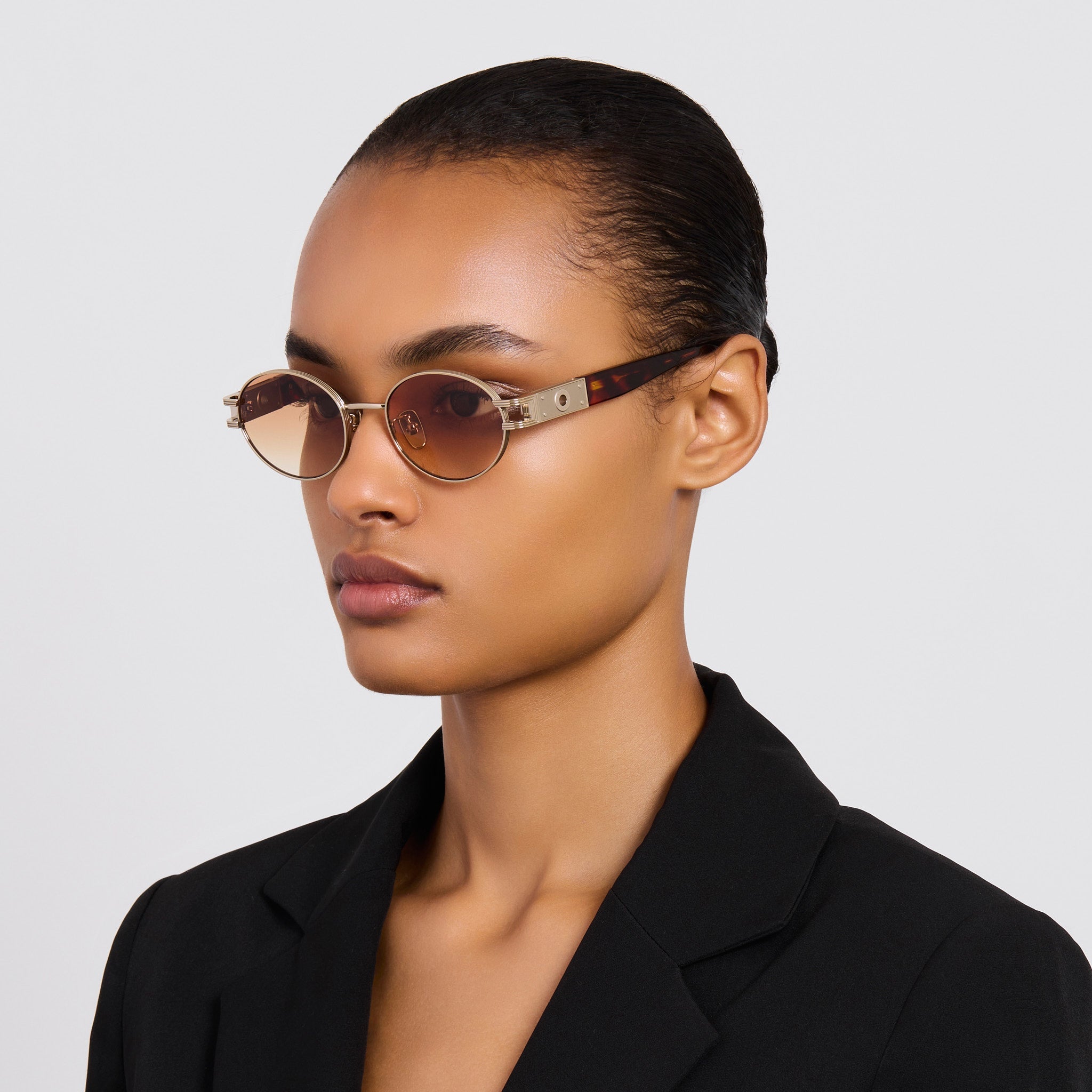 Phoebe Sunglasses in 22K Gold and Camel - LINDA FARROW - Sunglasses -
