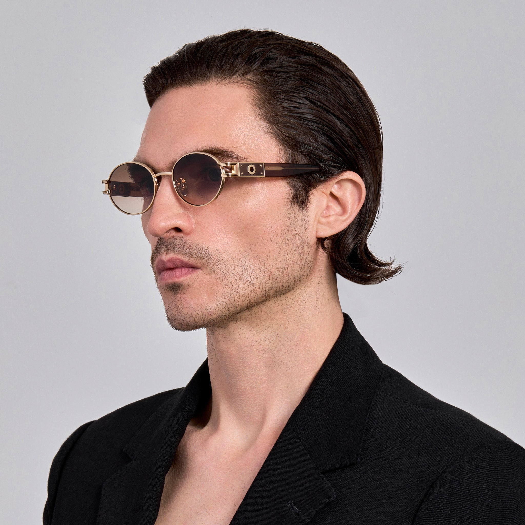 Phoebe Sunglasses in Matt Champagne and Mocha - LINDA FARROW - Sunglasses -