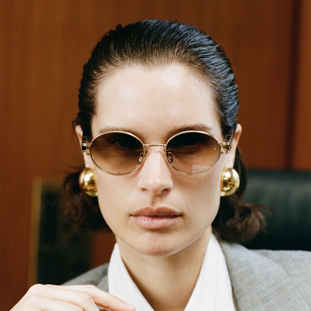 Phoebe Sunglasses in Matt Champagne and Mocha - LINDA FARROW - Sunglasses -