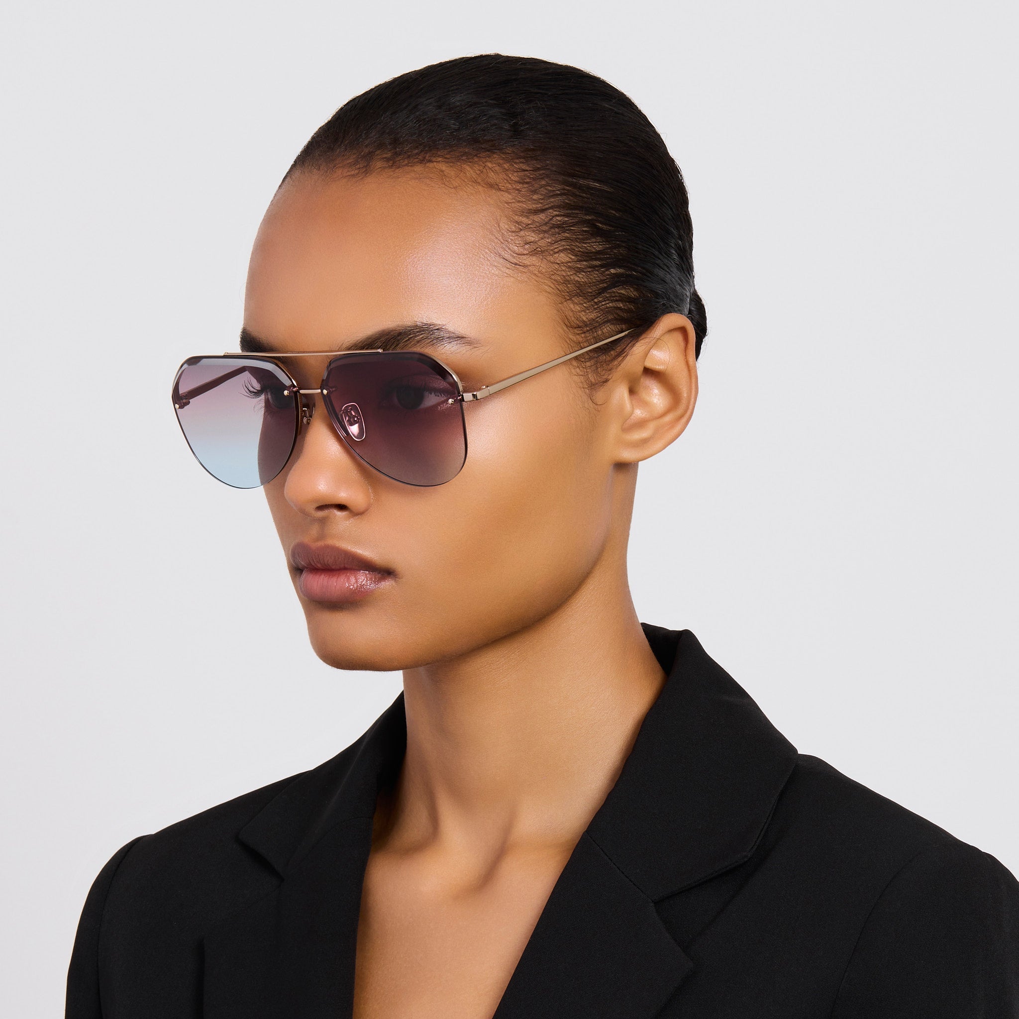 Quynh Sunglasses in 22K Gold and Dusk - LINDA FARROW - Sunglasses -