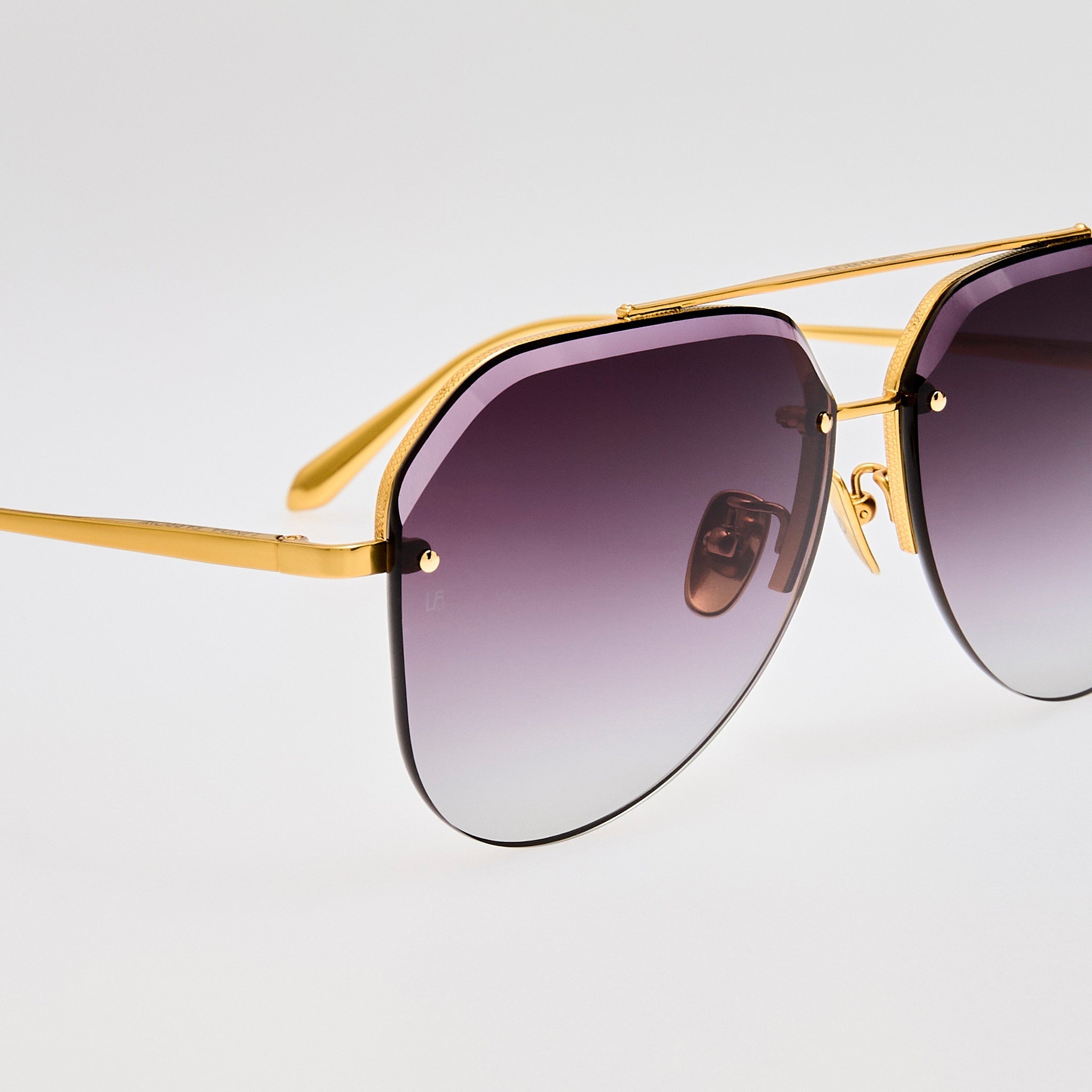 Quynh Sunglasses in 22K Gold and Grey - LINDA FARROW - Sunglasses -