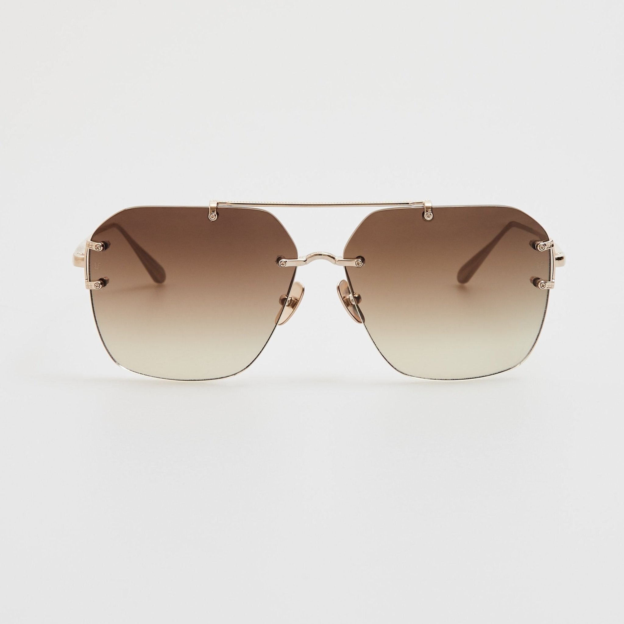 Reyner Sunglasses in 22K Gold and Brown - LINDA FARROW - Sunglasses -