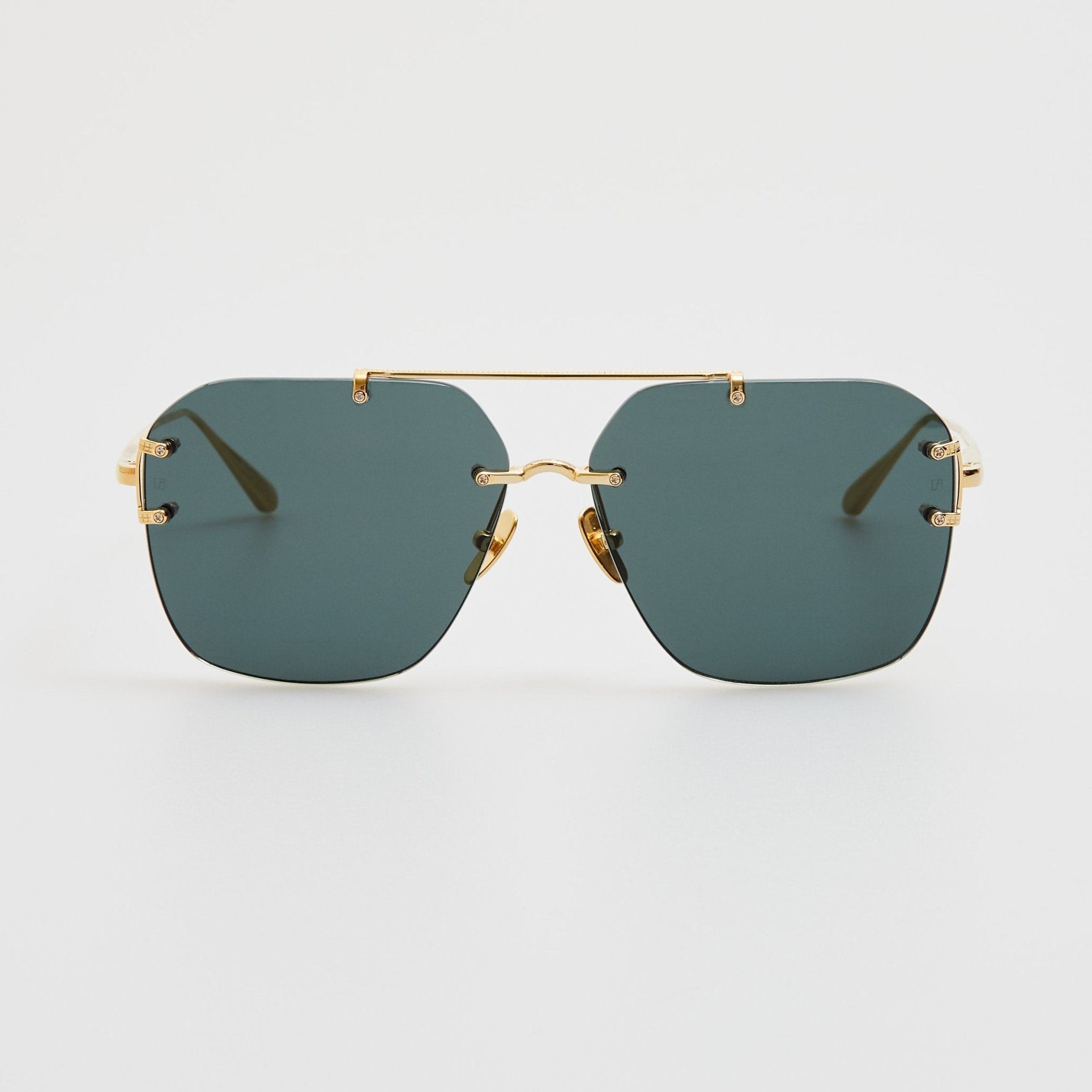 Reyner Sunglasses in 22K Gold and Green - LINDA FARROW - Sunglasses -