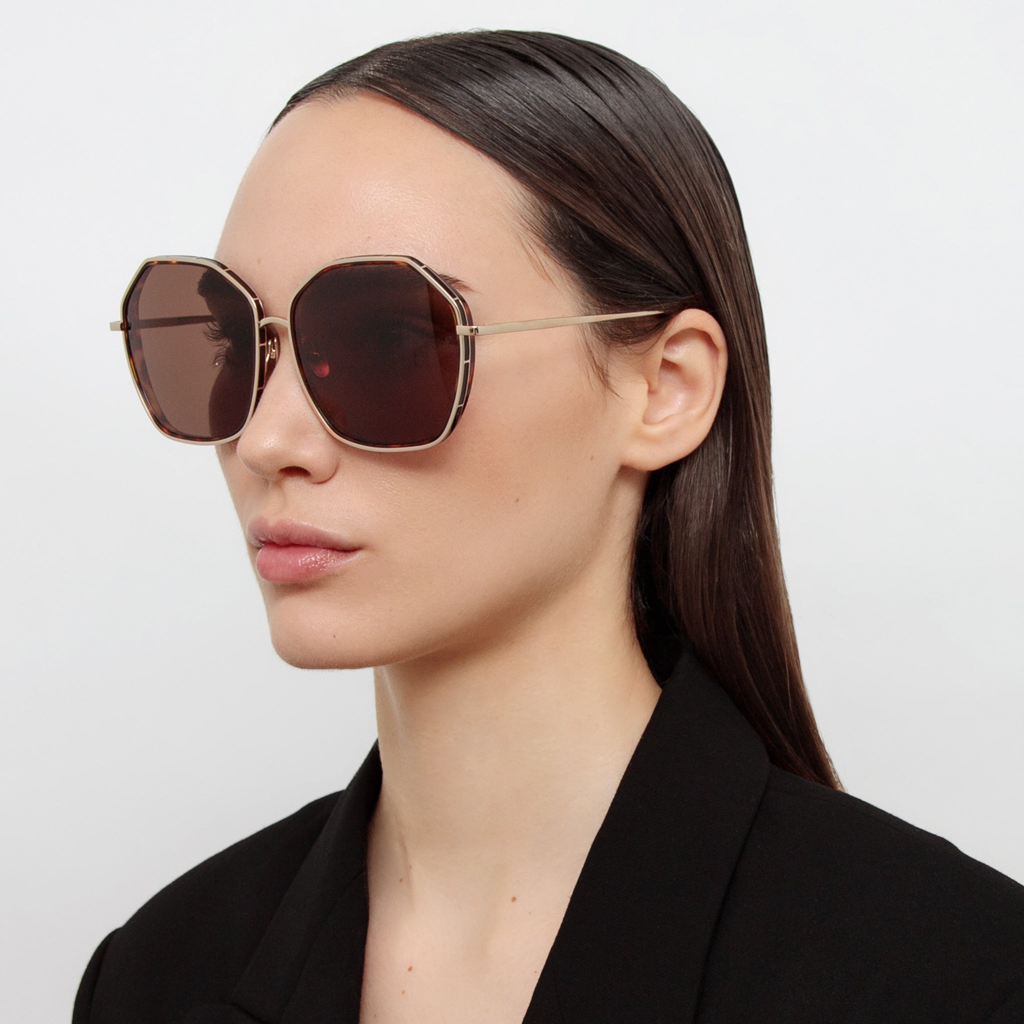 Rowe Sunglasses in 22K Gold and Brown - LINDA FARROW - Sunglasses -