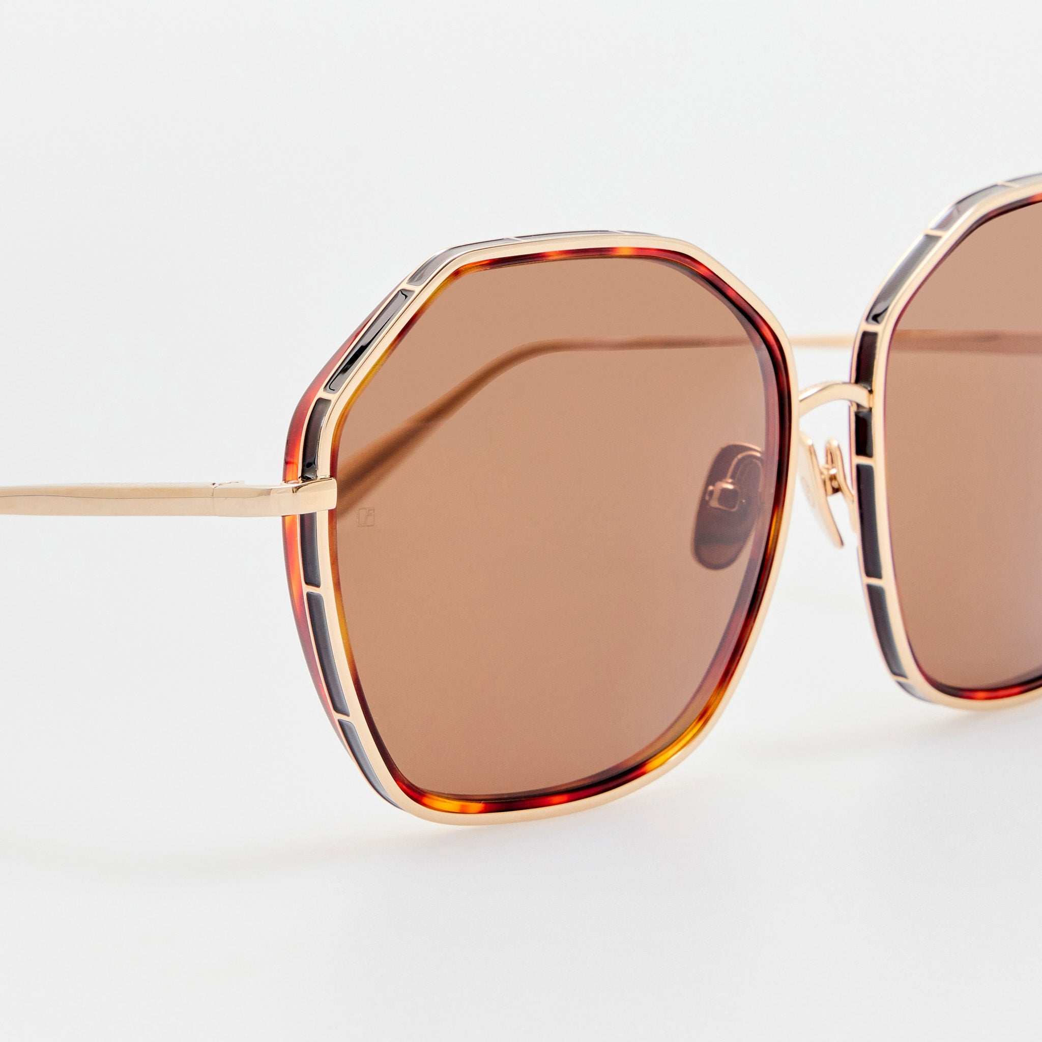 Rowe Sunglasses in 22K Gold and Brown - LINDA FARROW - Sunglasses -