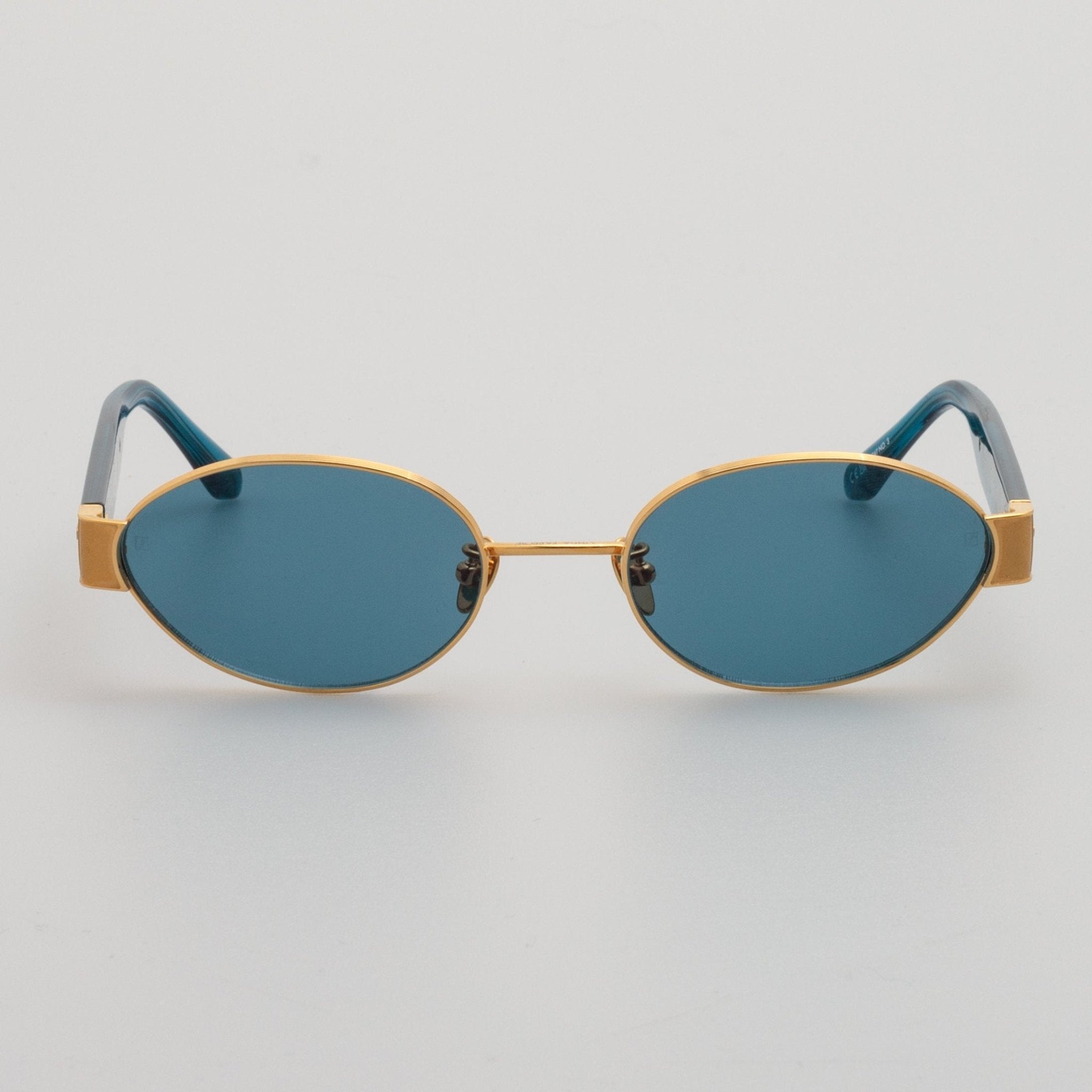 Sadie Sunglasses in 22K Gold and Aqua - LINDA FARROW - Sunglasses -