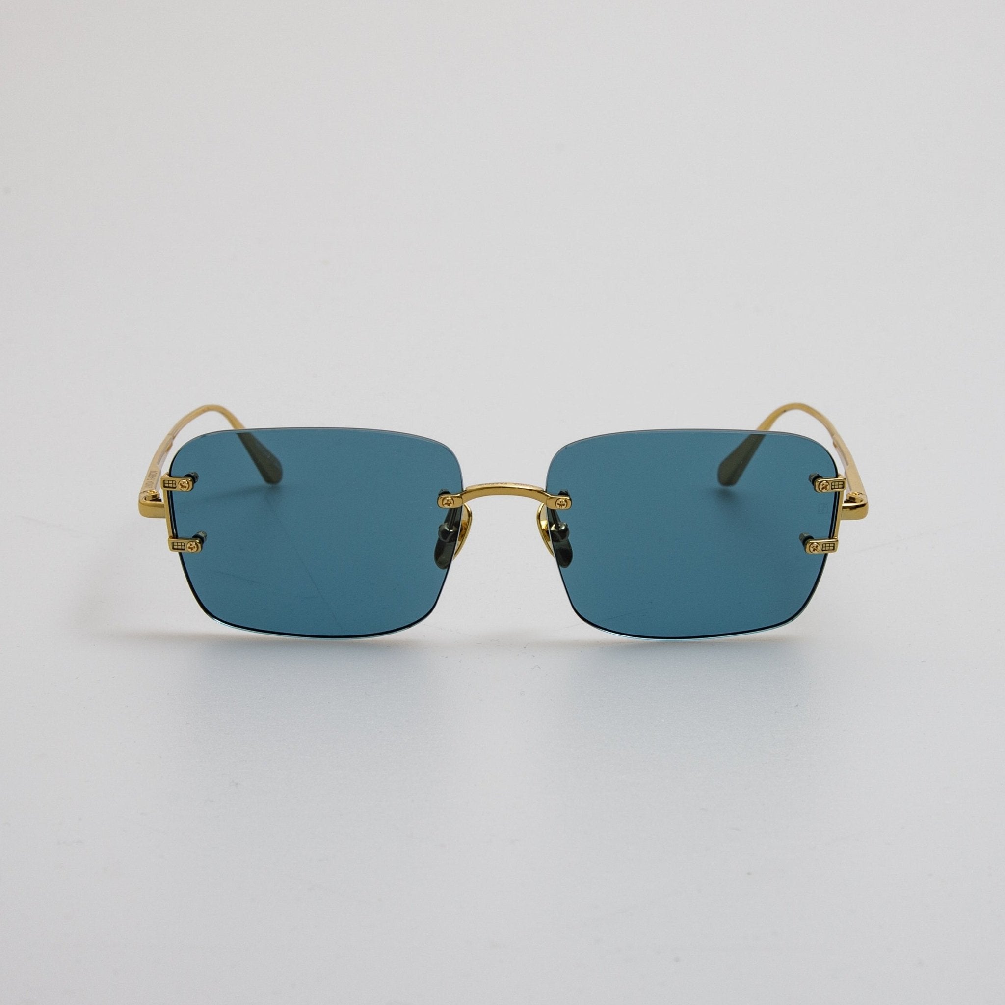 Sasha Square Sunglasses in 22K Gold and Aqua - LINDA FARROW - Sunglasses -