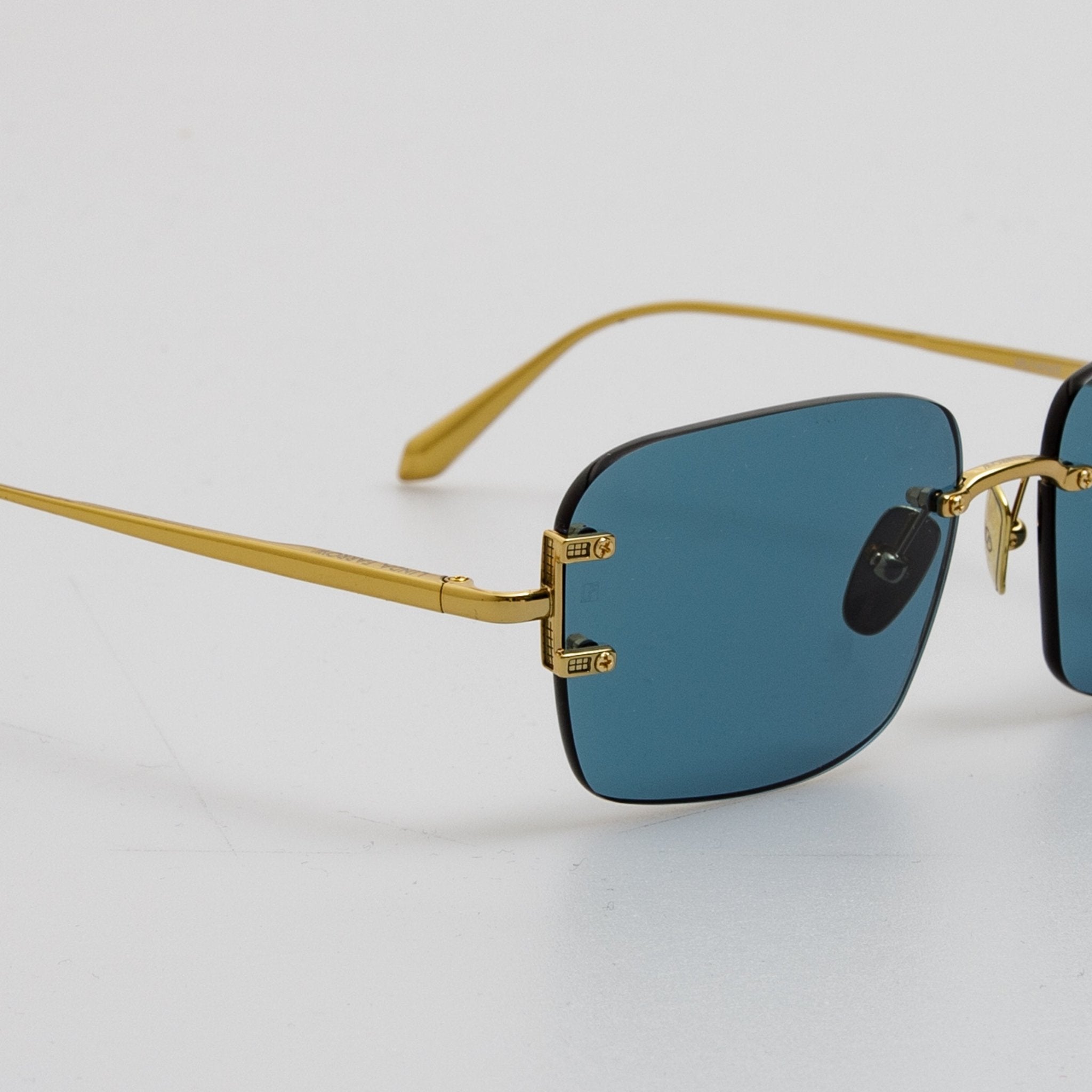 Sasha Square Sunglasses in 22K Gold and Aqua - LINDA FARROW - Sunglasses -