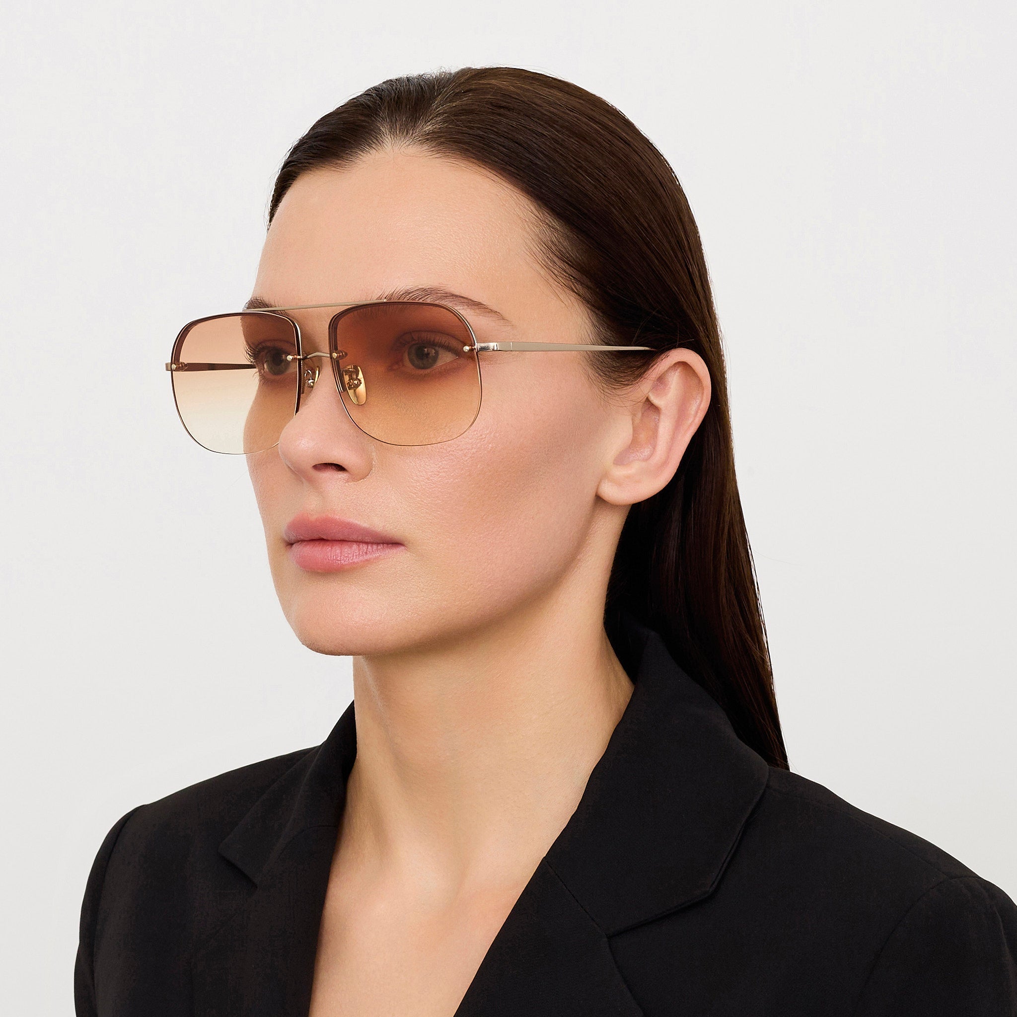 Seren Sunglasses in 18k Rose Gold and Camel - LINDA FARROW - Sunglasses -