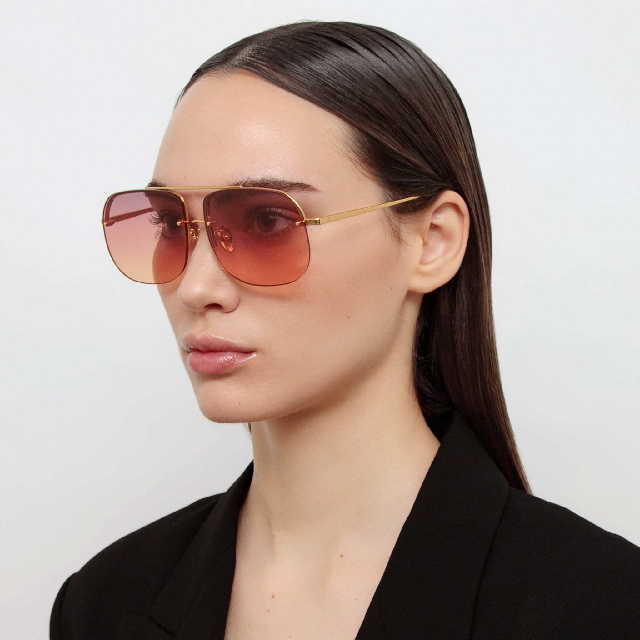 Seren Sunglasses in 22k Gold and Sunset Orange - LINDA FARROW - Sunglasses -