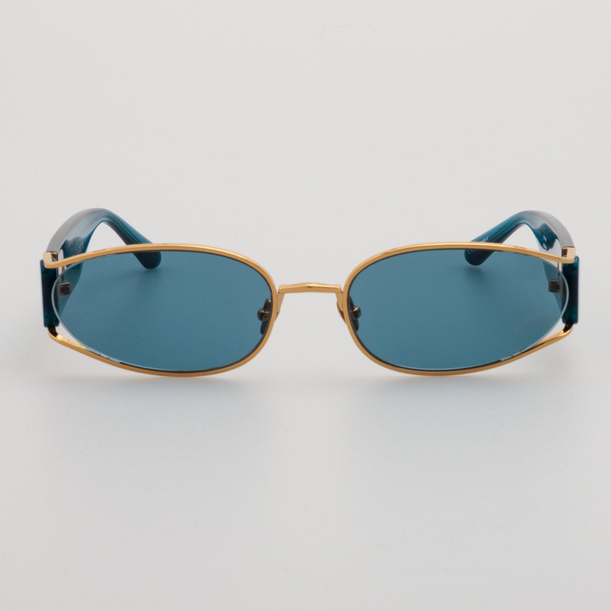 Shelby Sunglasses in 22K Gold and Aqua - LINDA FARROW - Sunglasses -
