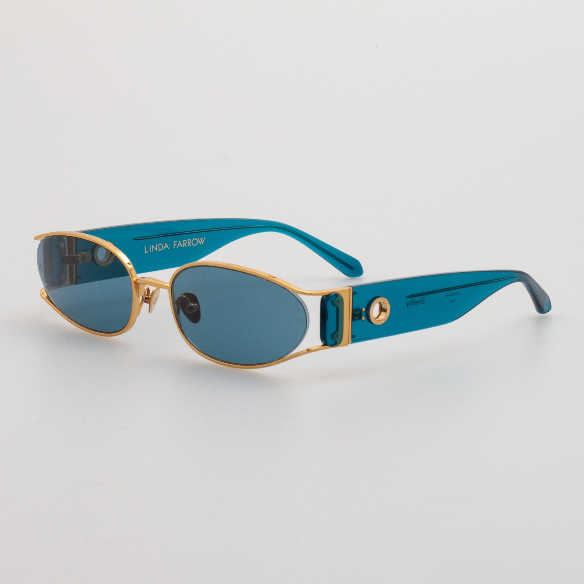 Shelby Sunglasses in 22K Gold and Aqua - LINDA FARROW - Sunglasses -