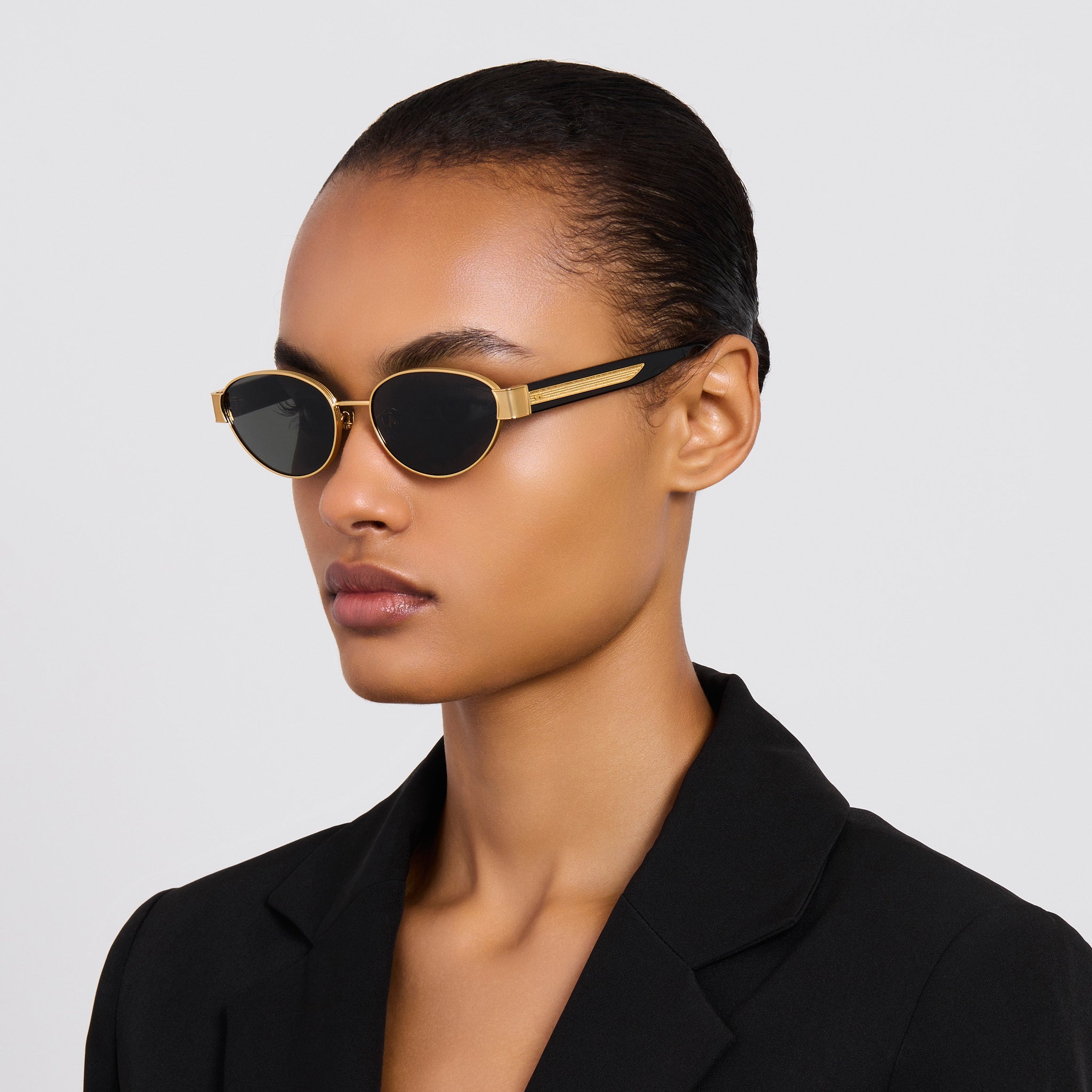 Sheri Sunglasses in 22K Gold and Black - LINDA FARROW - Sunglasses -