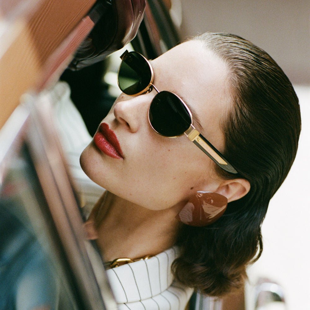 Sheri Sunglasses in 22K Gold and Black - LINDA FARROW - Sunglasses -
