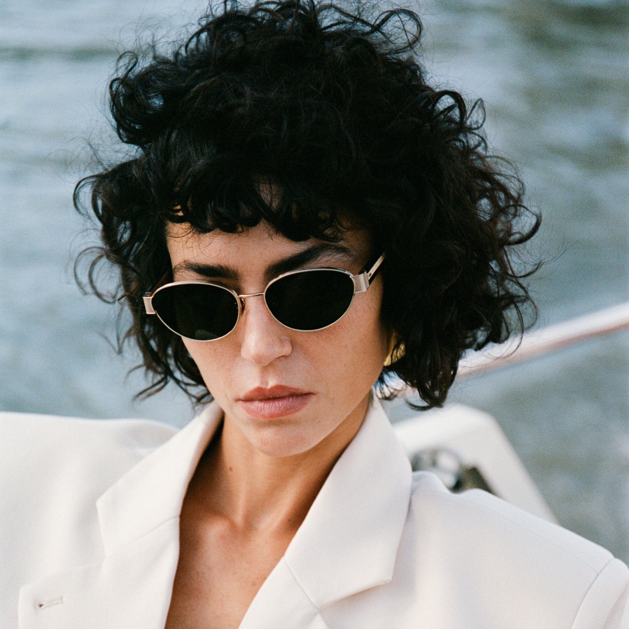 Sheri Sunglasses in Matt Champagne and Green - LINDA FARROW-Sunglasses-