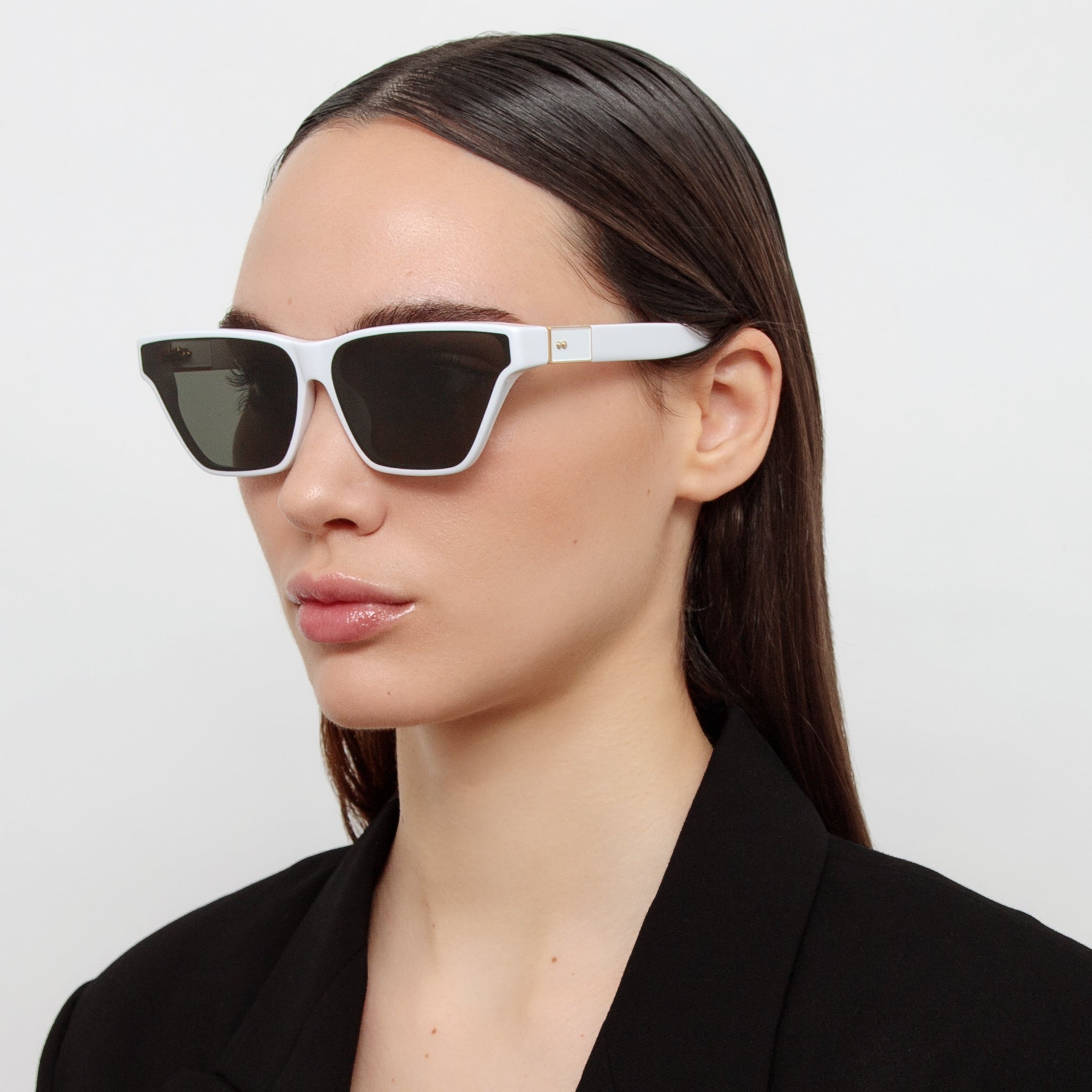 Skyler Cat - Eye Sunglasses in White - LINDA FARROW - Sunglasses -