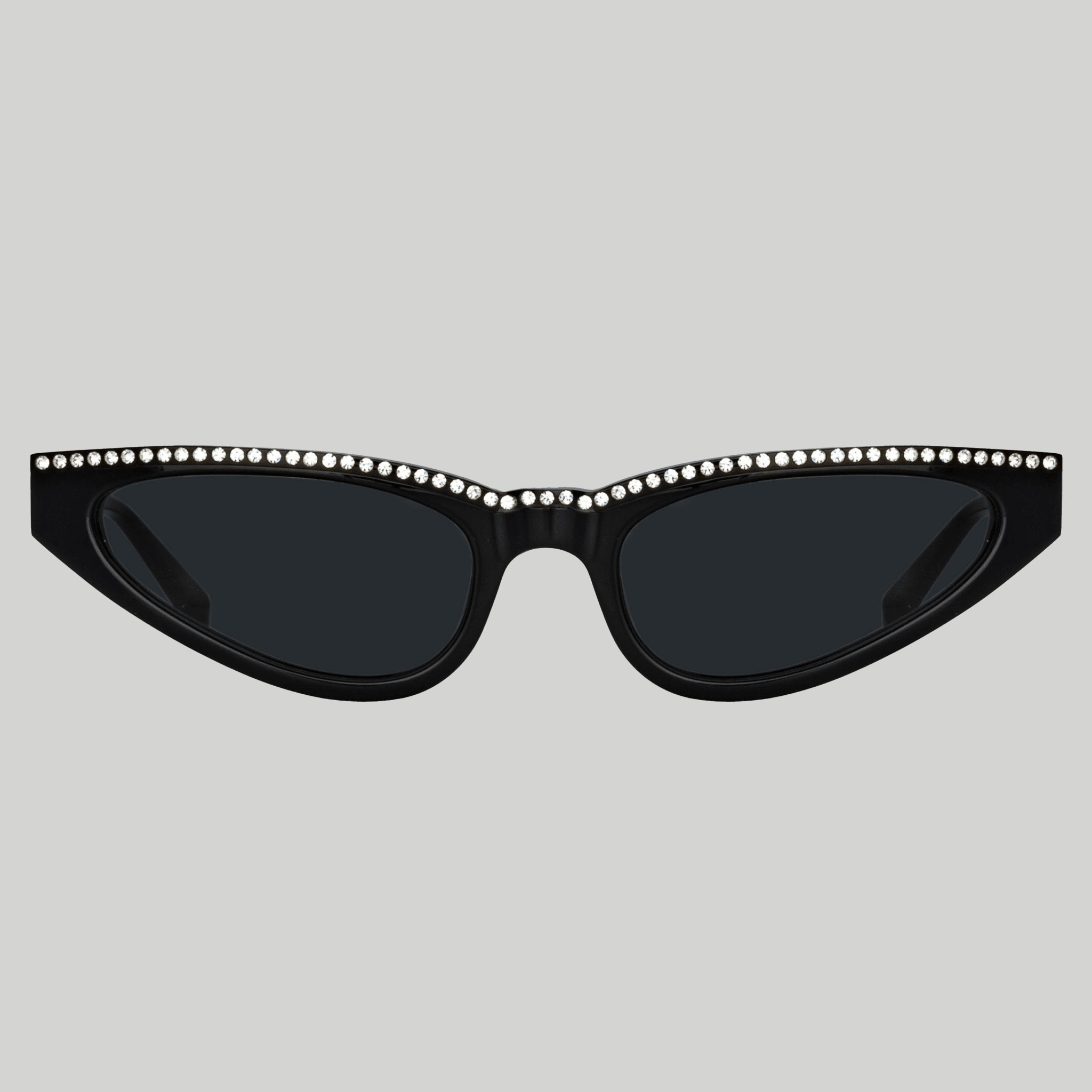 Slim Cat Eye Sunglasses in Black and Crystals - LINDA FARROW - Sunglasses -