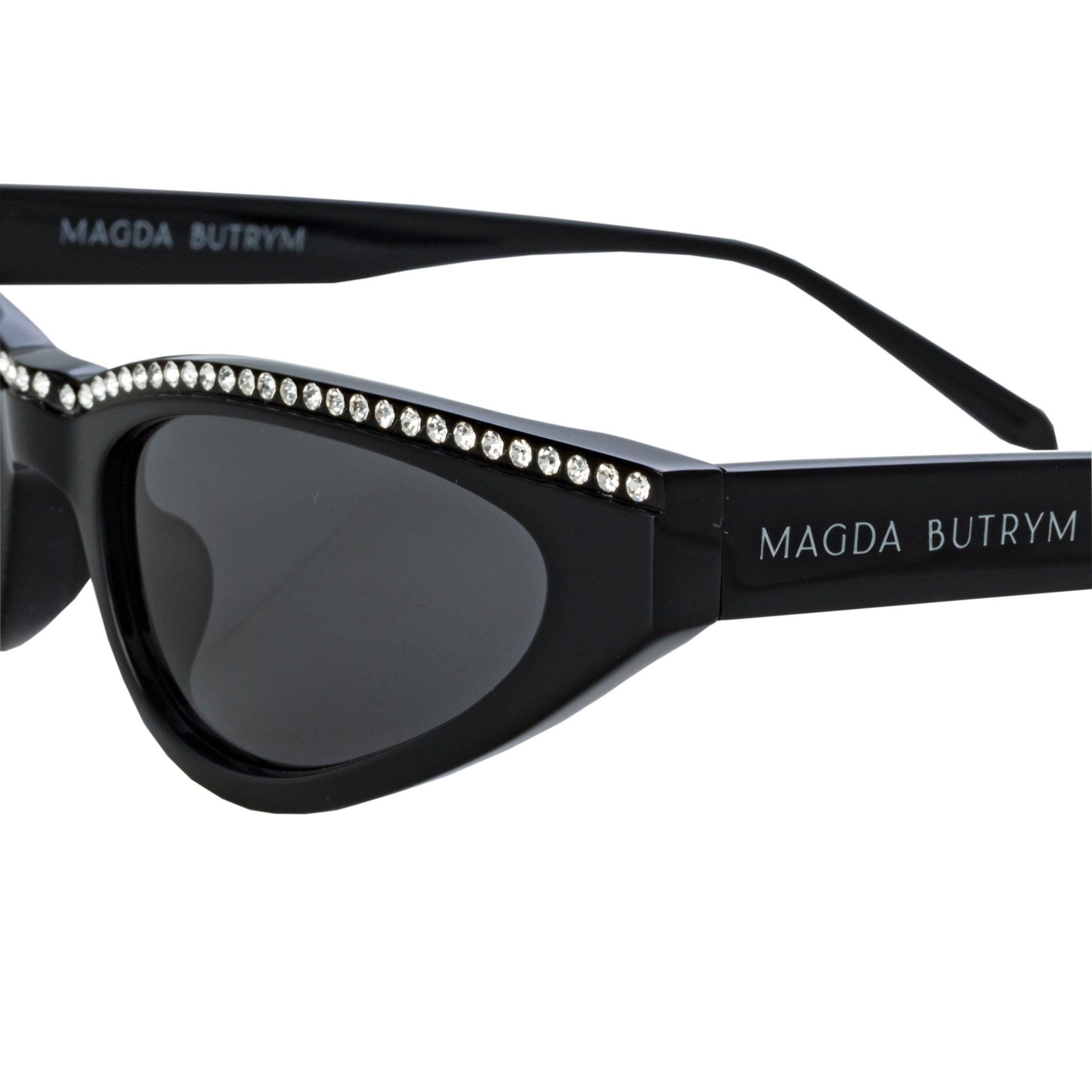 Slim Cat Eye Sunglasses in Black and Crystals - LINDA FARROW - Sunglasses -