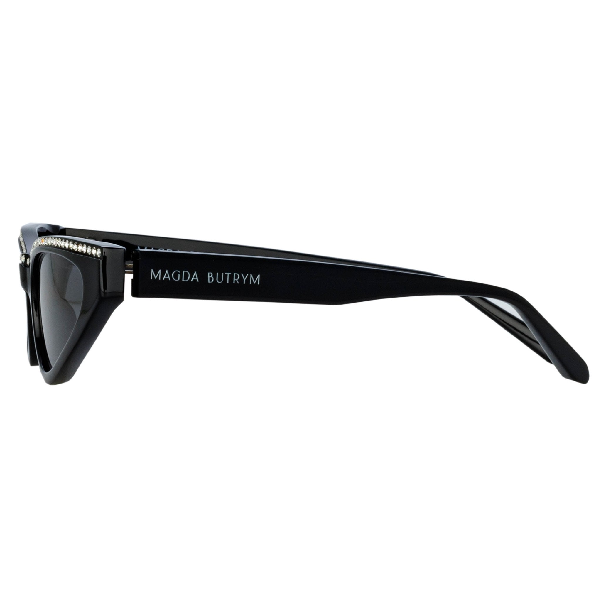 Slim Cat Eye Sunglasses in Black and Crystals - LINDA FARROW - Sunglasses -