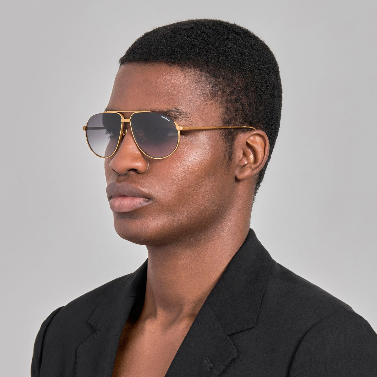 Stevie Sunglasses in 22K Gold and Grey - LINDA FARROW-Sunglasses-