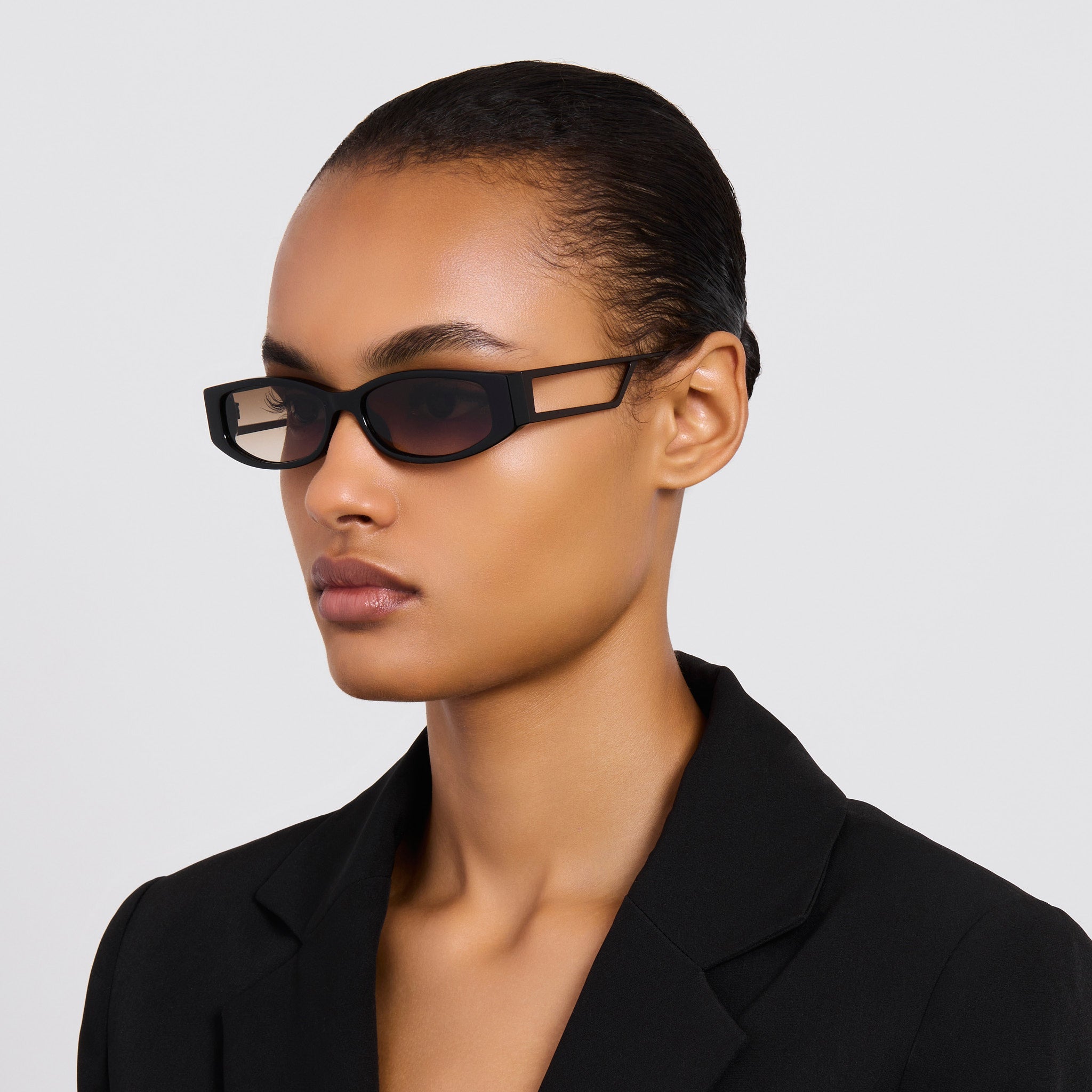 Susie Vista Temple Sunglasses in Black and Mocha Lens - LINDA FARROW - Sunglasses -