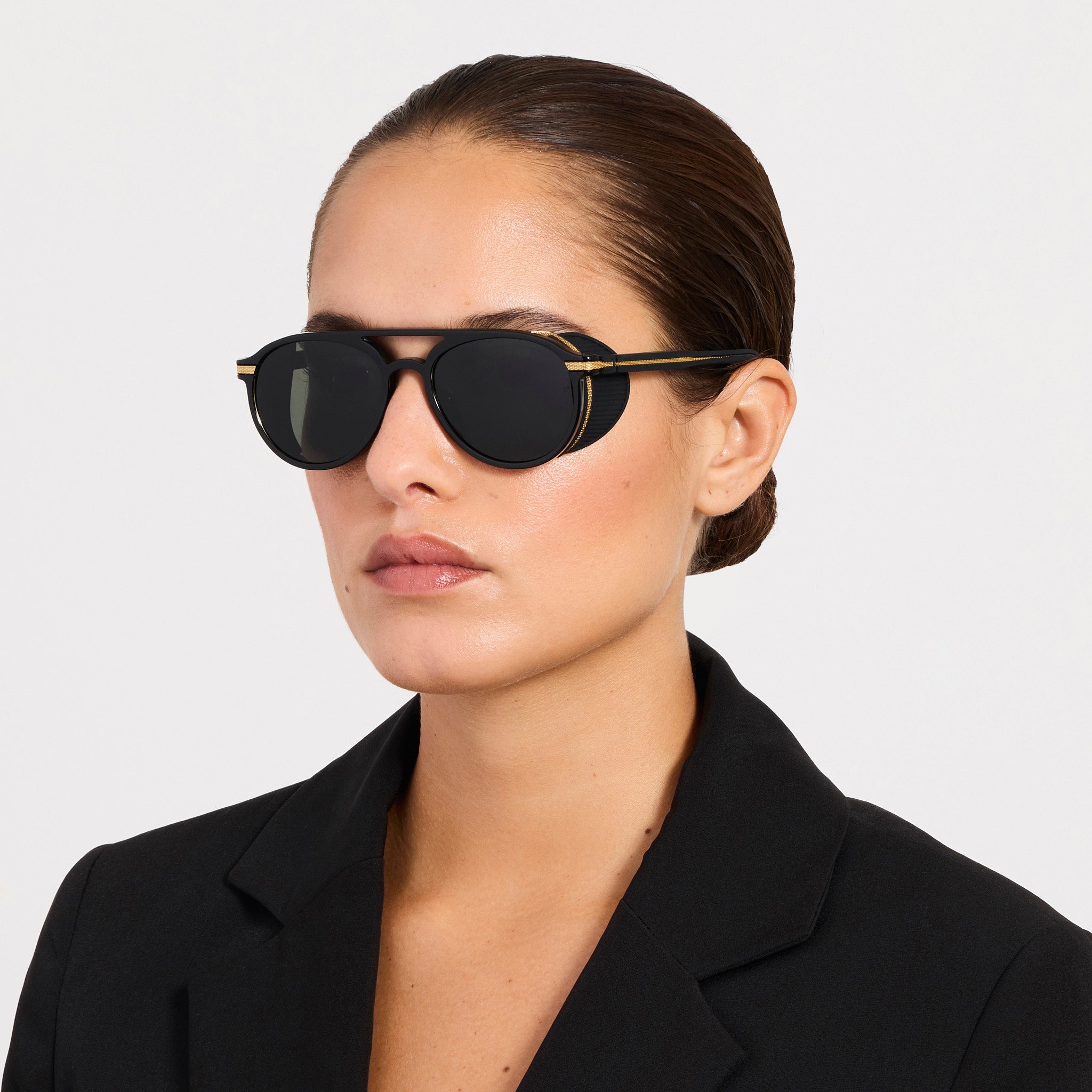 Sutton Sunglasses in 22K Gold and Black - LINDA FARROW - Sunglasses -