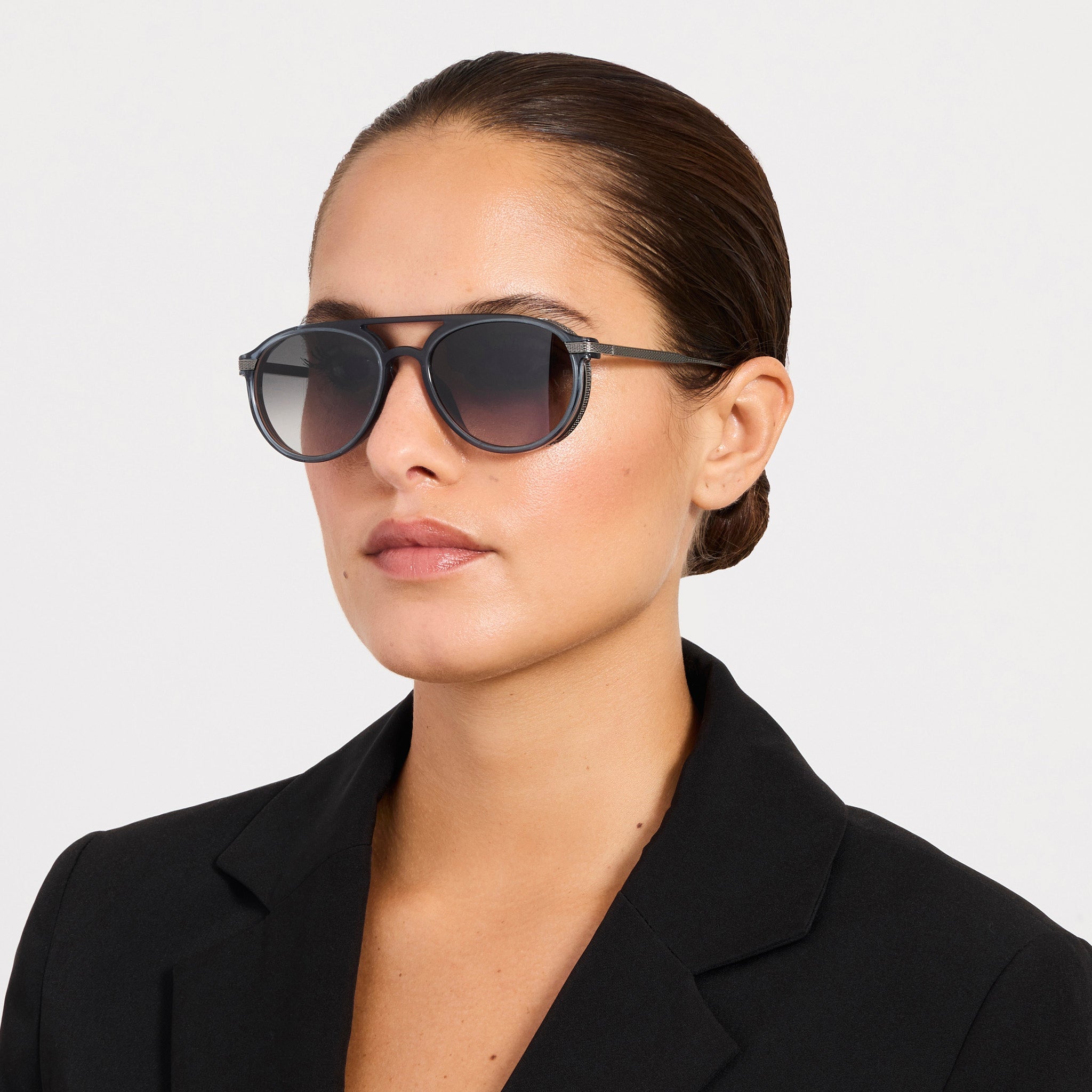 Sutton Sunglasses in Antique White Gold and Navy - LINDA FARROW - Sunglasses -