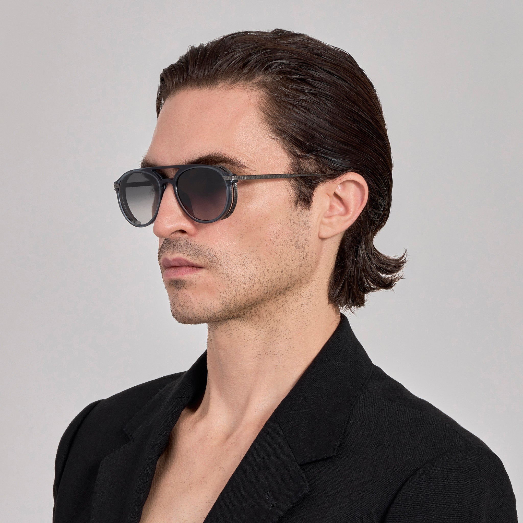 Sutton Sunglasses in Antique White Gold and Navy - LINDA FARROW - Sunglasses -