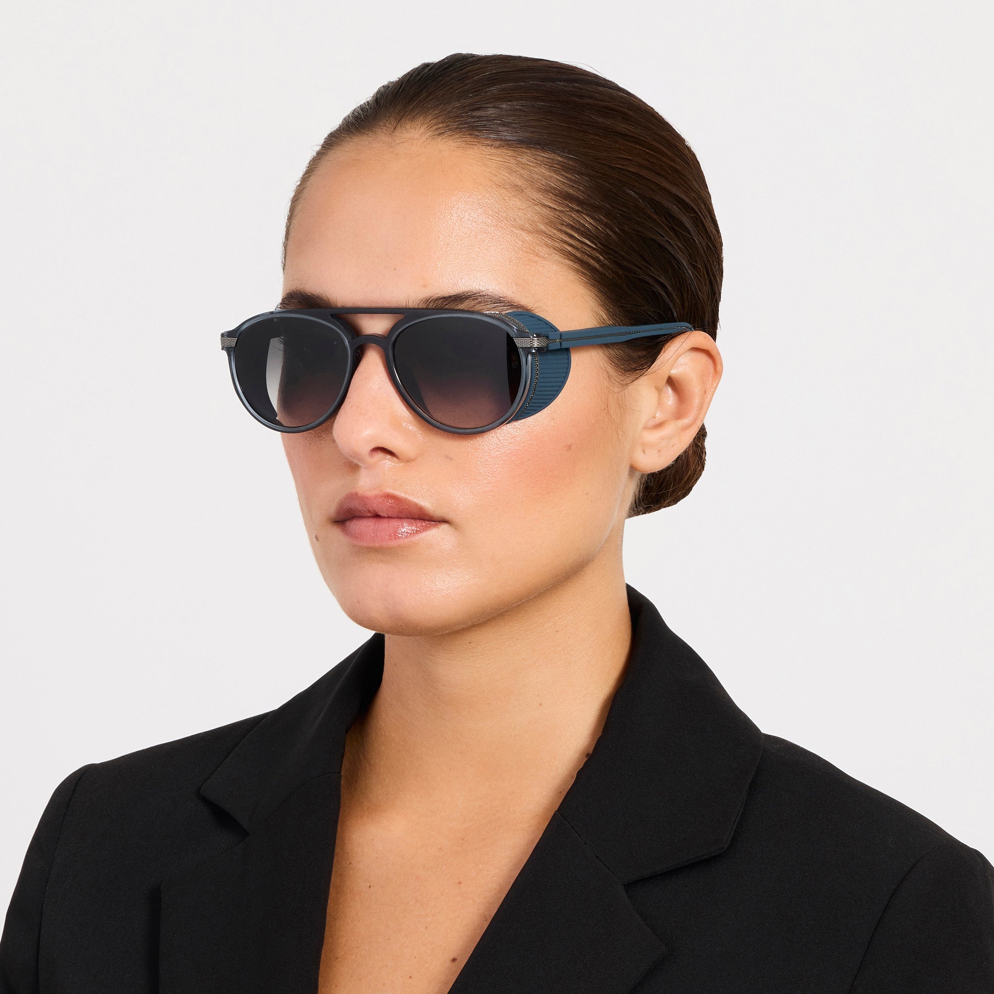 Sutton Sunglasses in Antique White Gold and Navy - LINDA FARROW - Sunglasses -