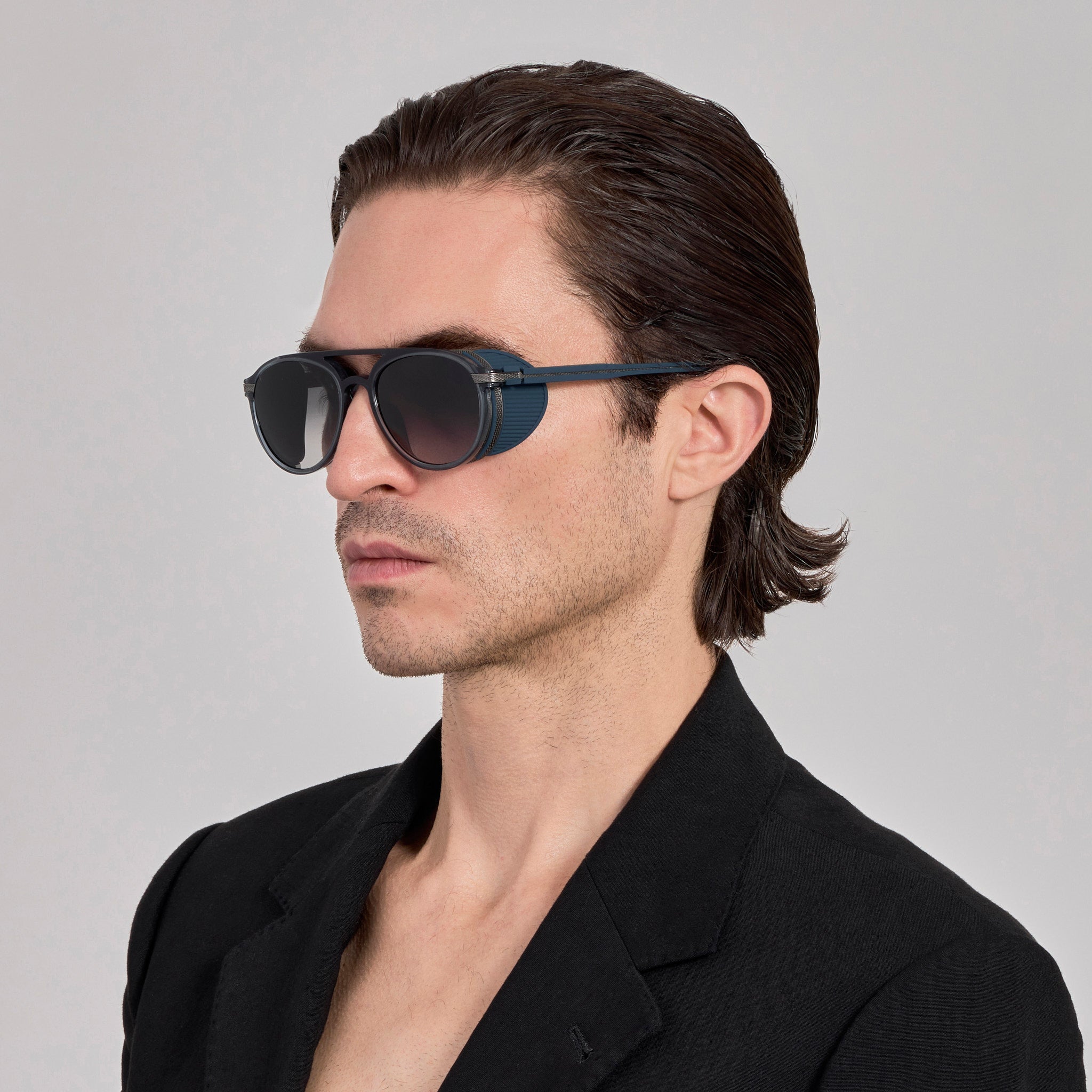 Sutton Sunglasses in Antique White Gold and Navy - LINDA FARROW - Sunglasses -