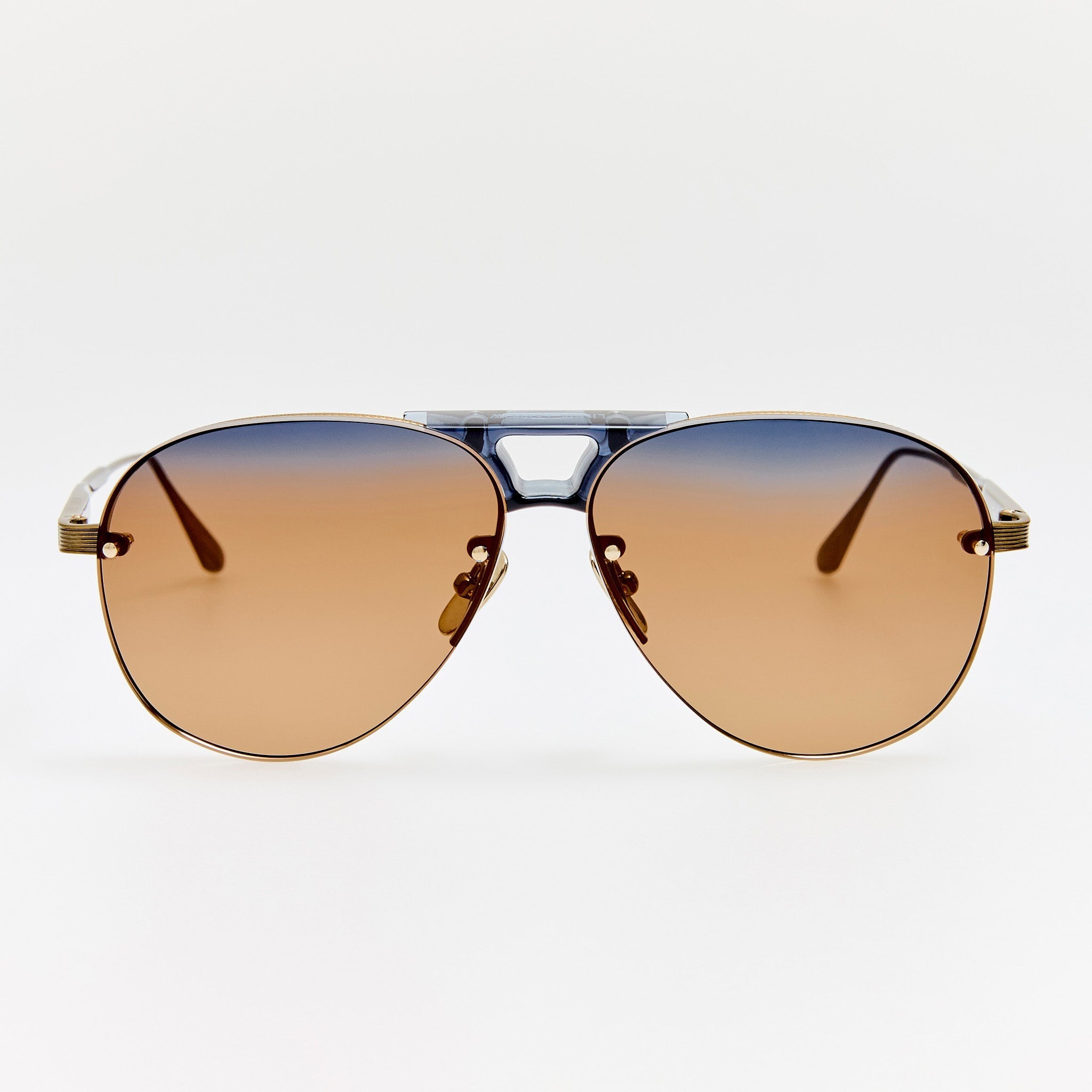 Taya Sunglasses in Antique Gold and Navy - LINDA FARROW - Sunglasses -