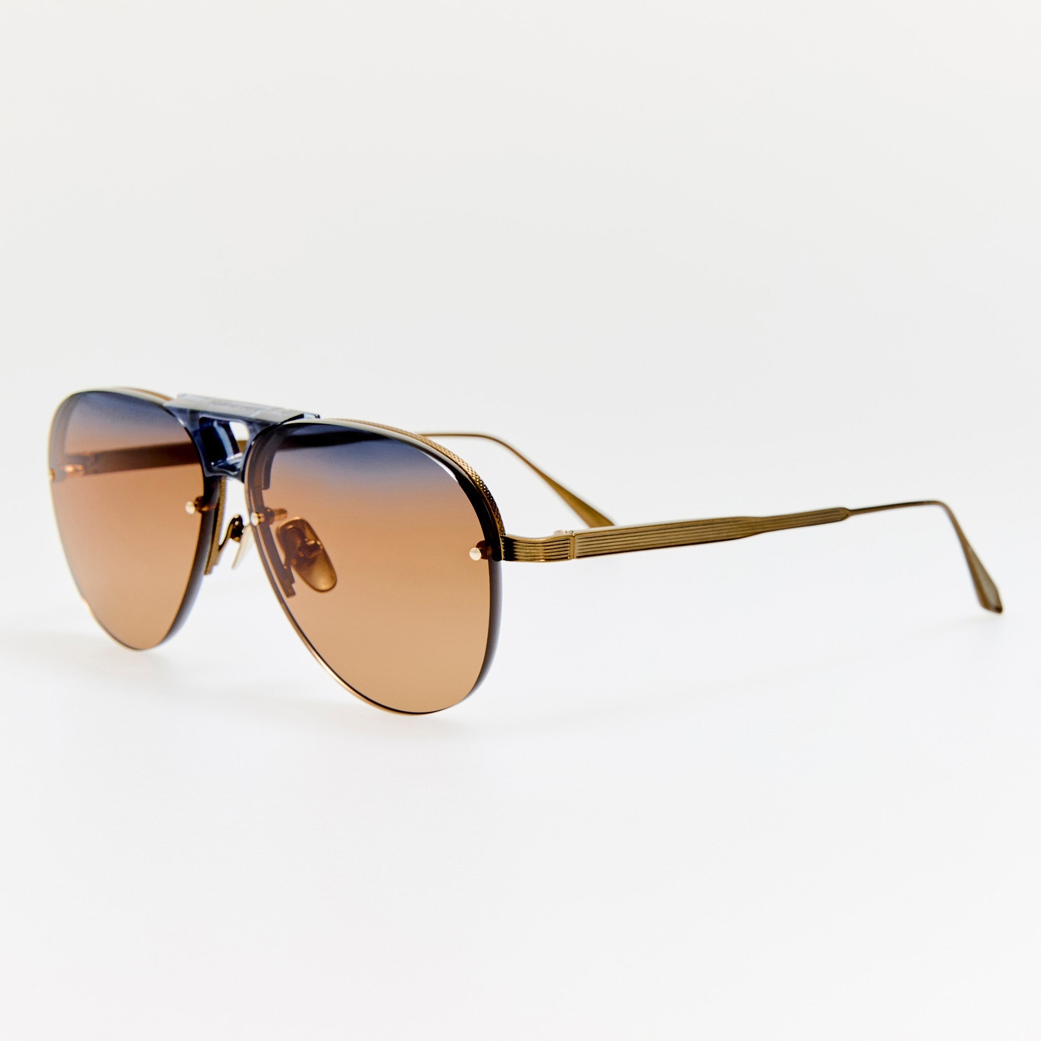 Taya Sunglasses in Antique Gold and Navy - LINDA FARROW - Sunglasses -