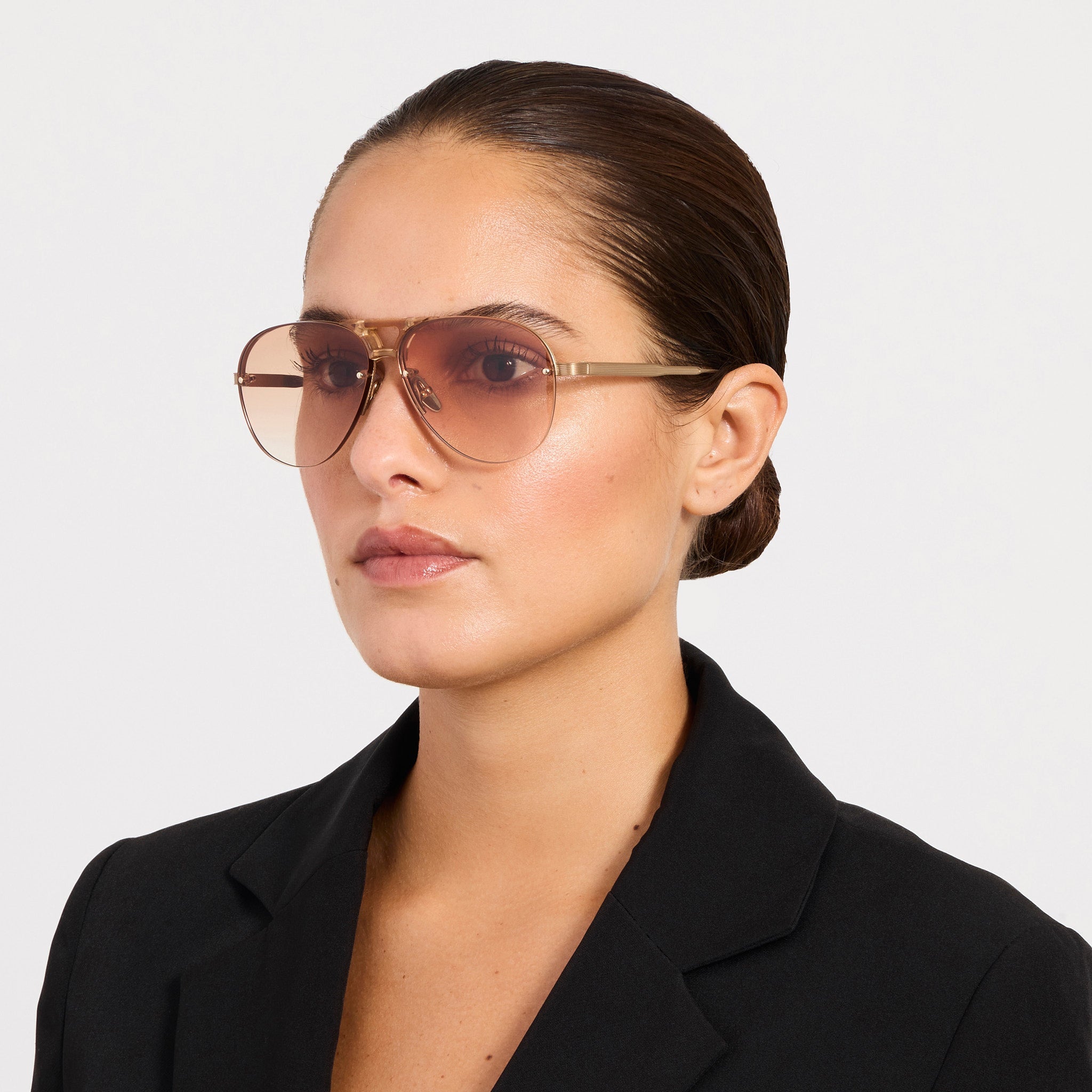 Taya Sunglasses in Matt Champagne and Camel - LINDA FARROW - Sunglasses -
