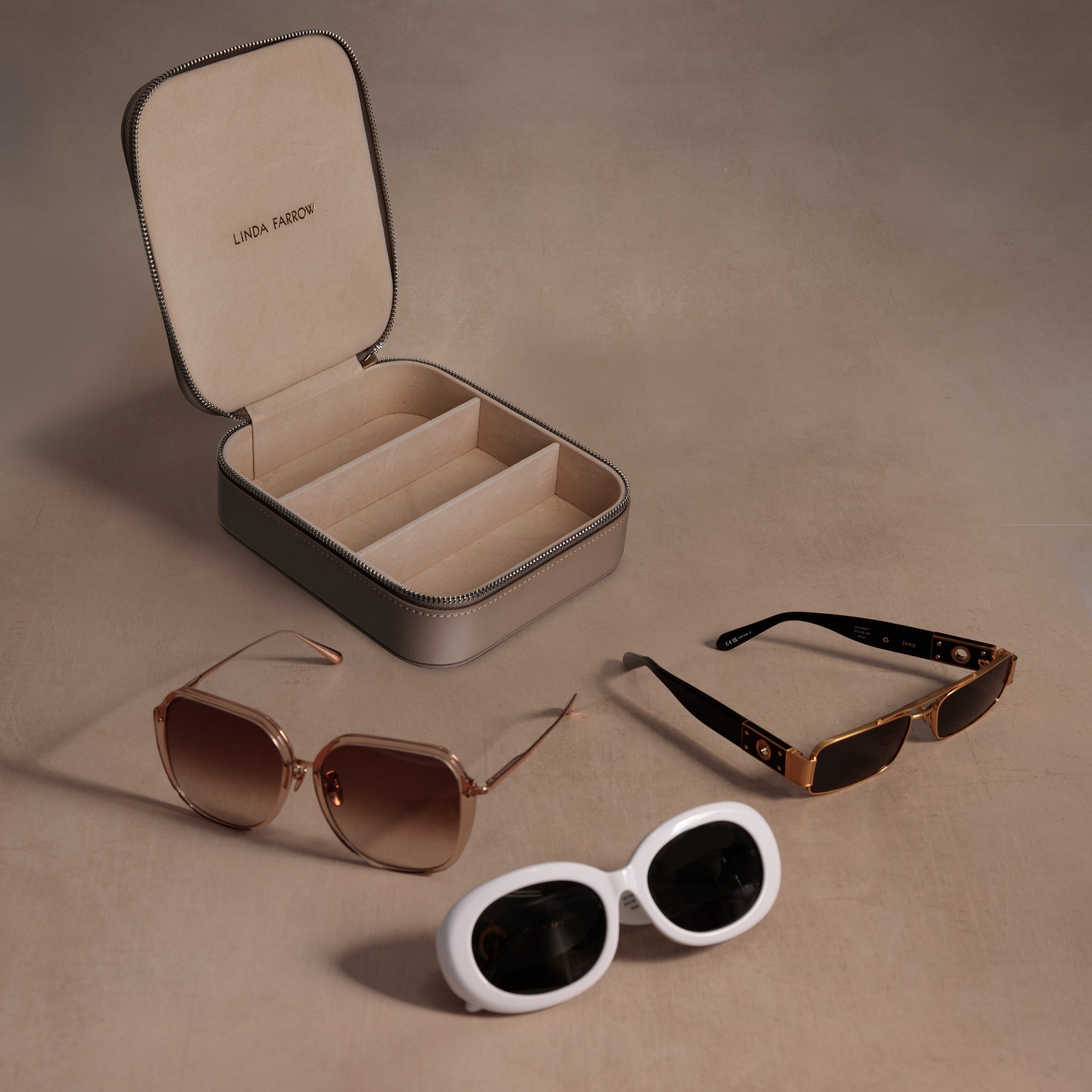Three Pair Square Travel Case in Taupe - LINDA FARROW - Accessories -