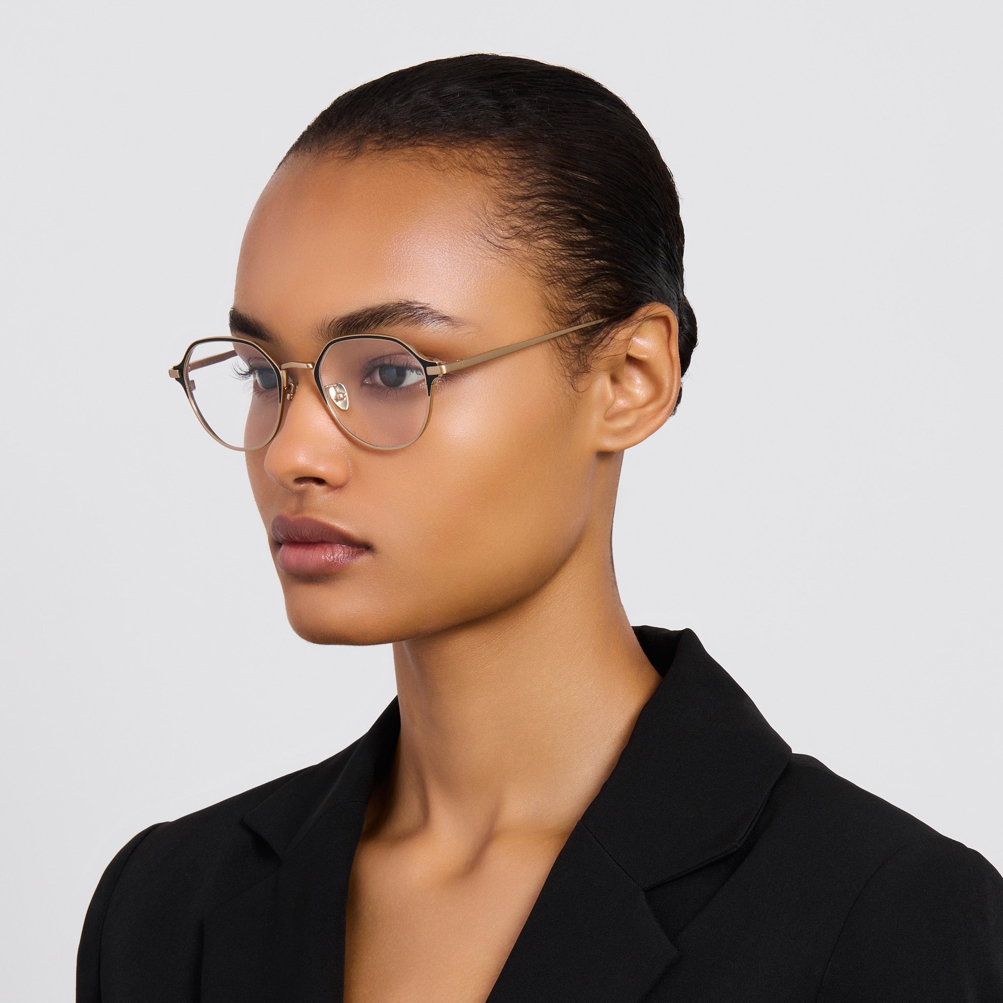 Wilson Optical in Satin Black and Matt Champagne - LINDA FARROW - Optical Frame -