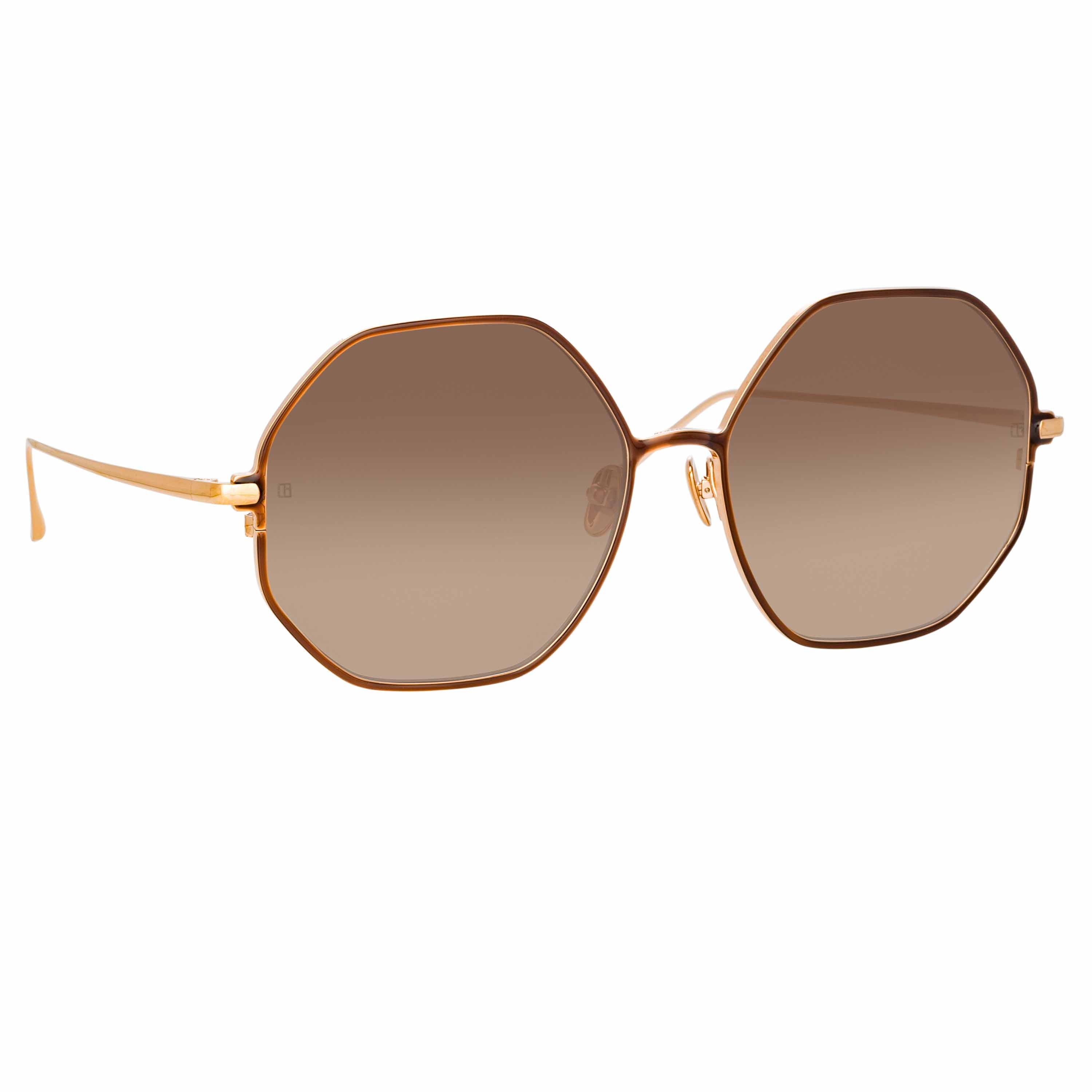 Leif Oversized Sunglasses in 18K Rose Gold and Brown