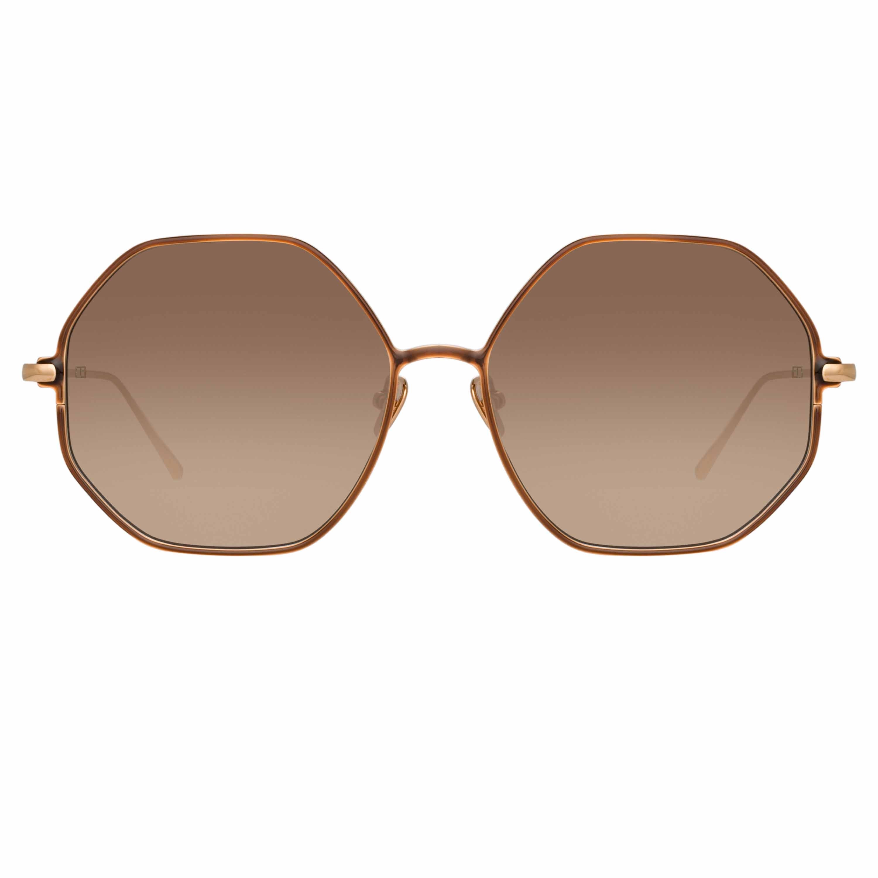 Leif Oversized Sunglasses in 18K Rose Gold and Brown