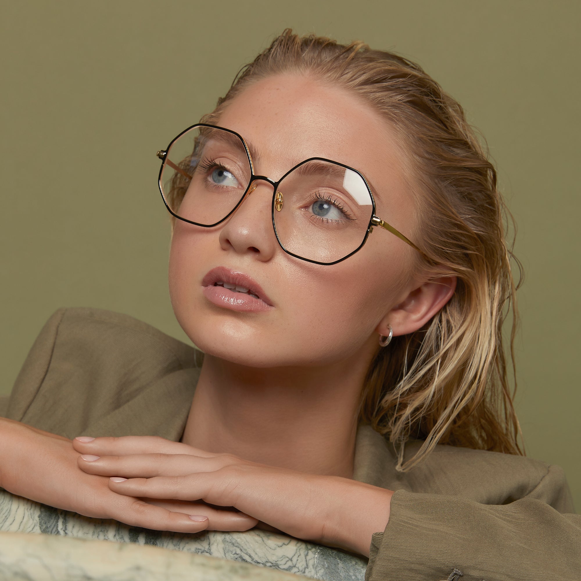 Leif Oversized Optical Frame in 22K Light Gold and Cream
