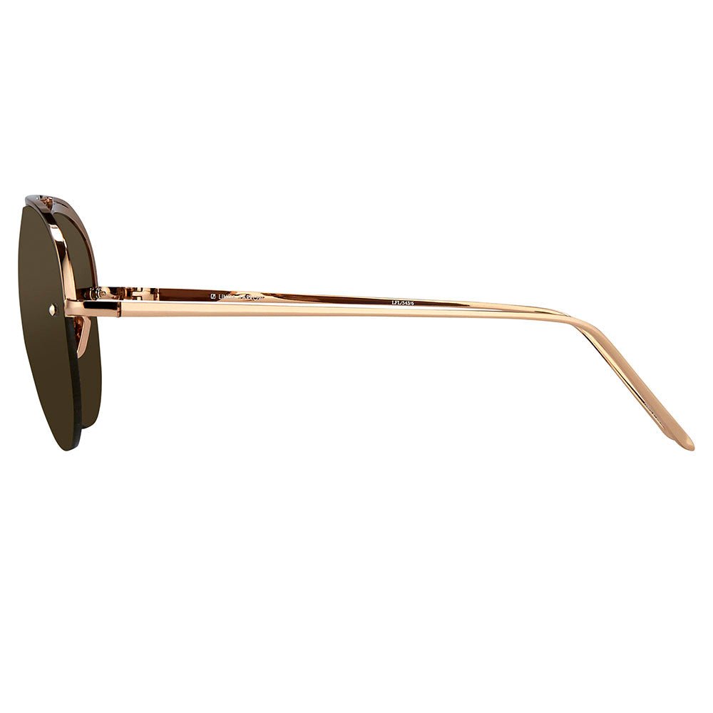 Aviator Sunglasses in 18K Rose Gold and Brown - LINDA FARROW - Sunglasses -