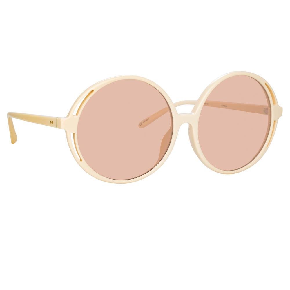 Bianca Round Sunglasses in Cream - LINDA FARROW - Sunglasses -