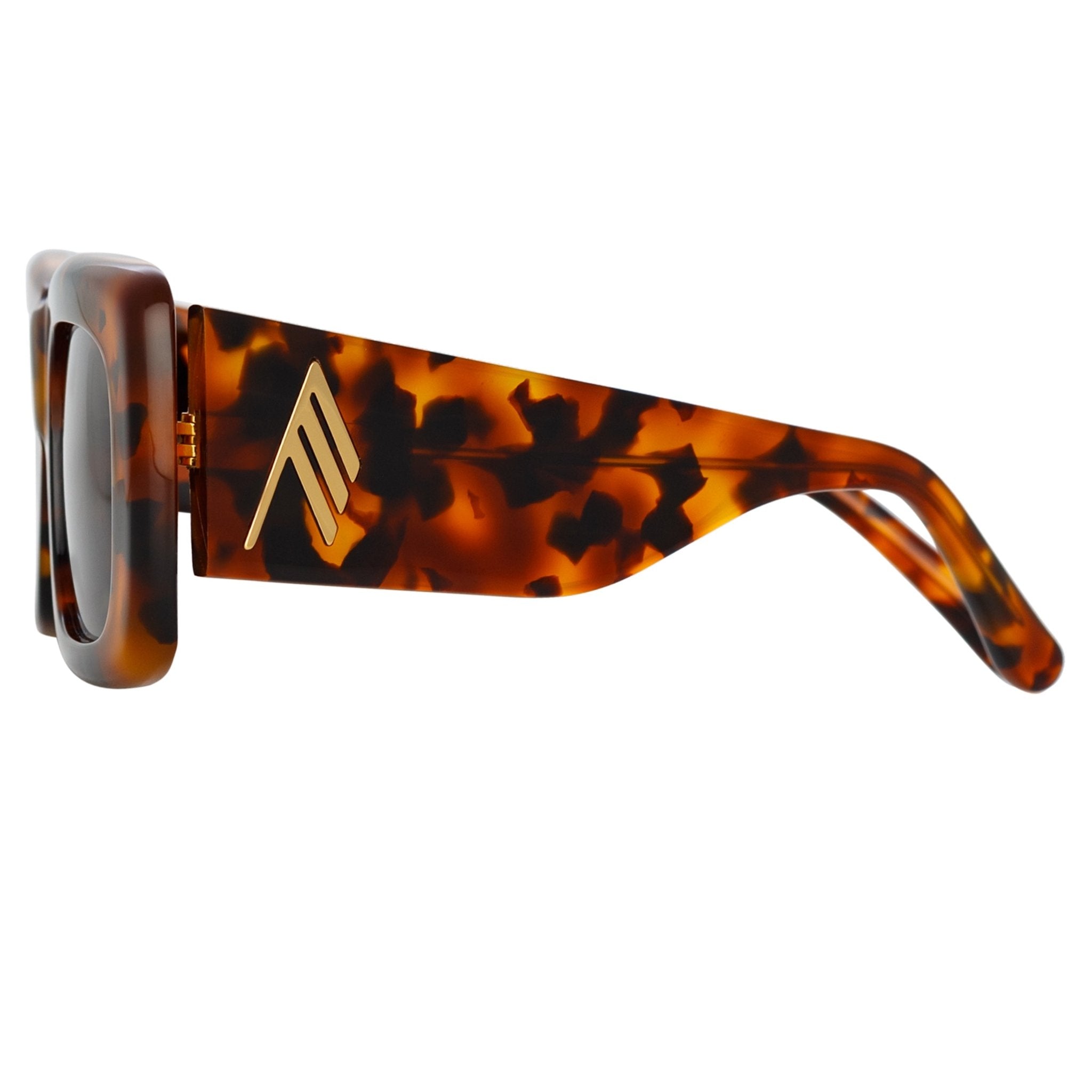 Marfa Rectangular Sunglasses in Tortoiseshell and Blue Lenses - LINDA FARROW - Sunglasses -