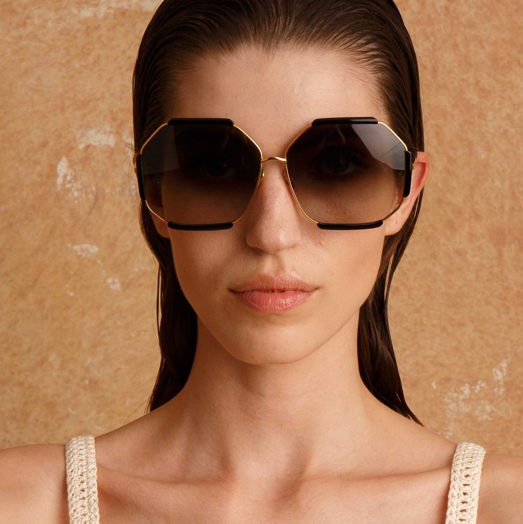 Margot Sunglasses in 22K Gold and Grey - LINDA FARROW - Sunglasses -