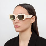 Blake Angular Sunglasses in Ivory and Green