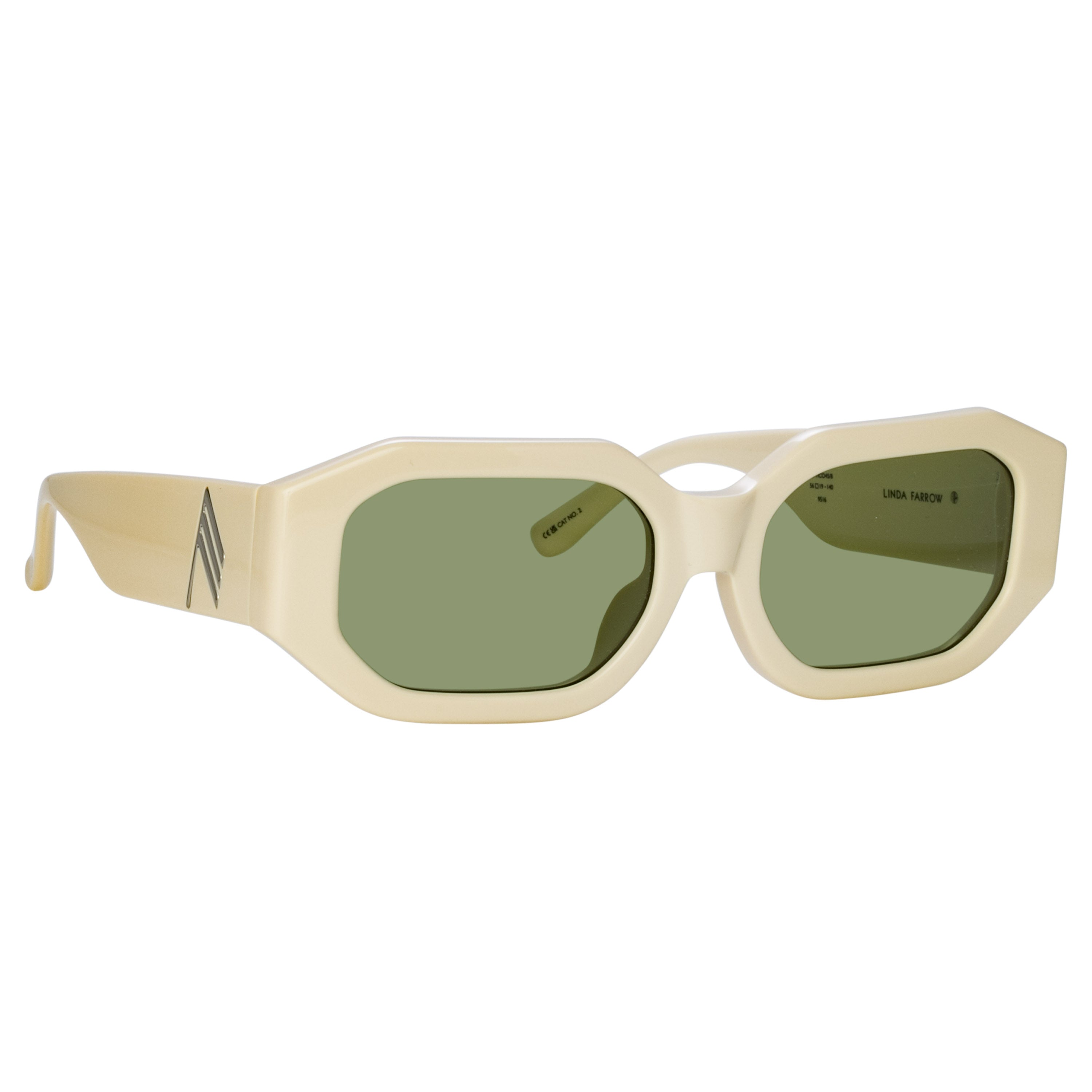 Blake Angular Sunglasses in Ivory and Green