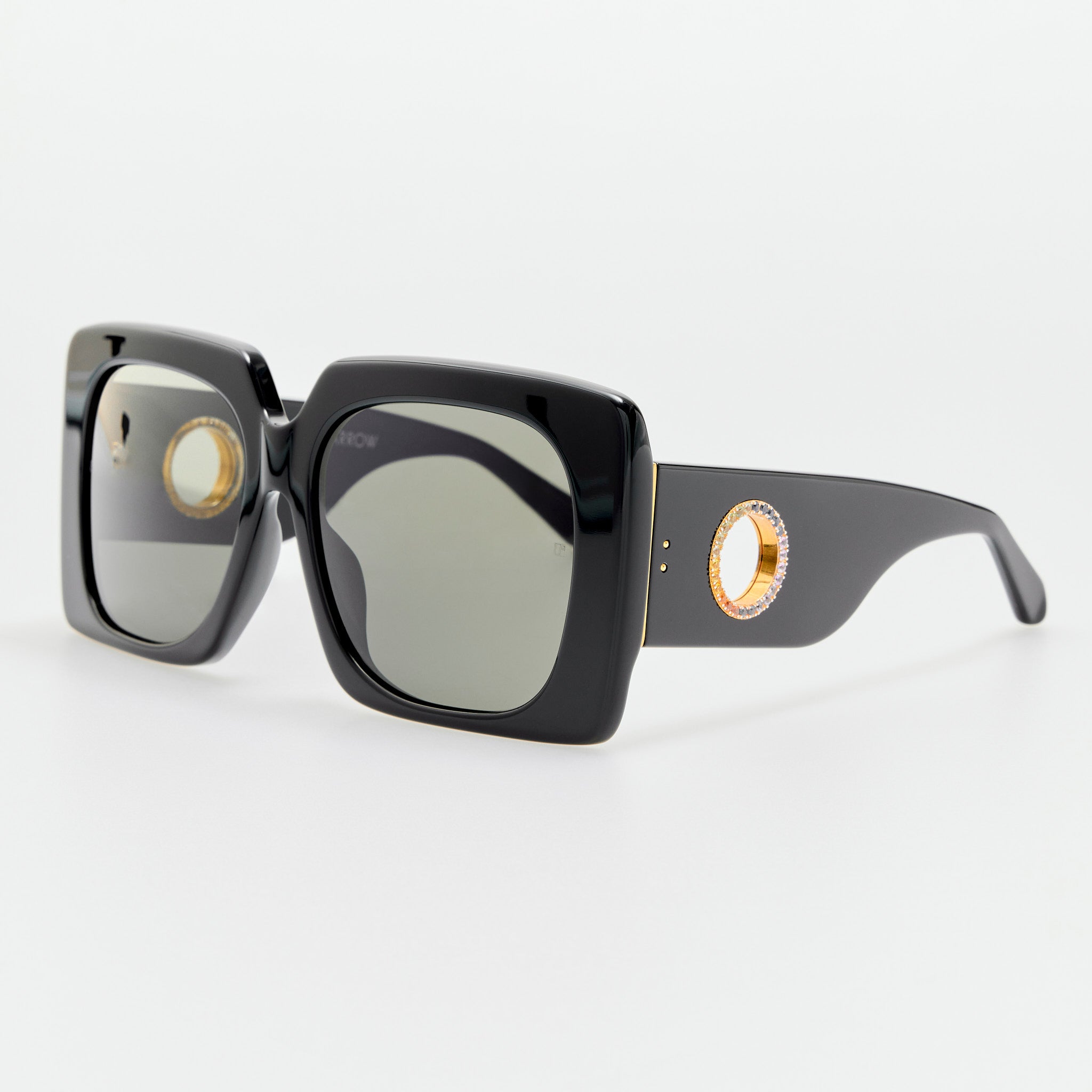 Sierra Sunglasses in Black with Rainbow Sapphires and 22K Gold