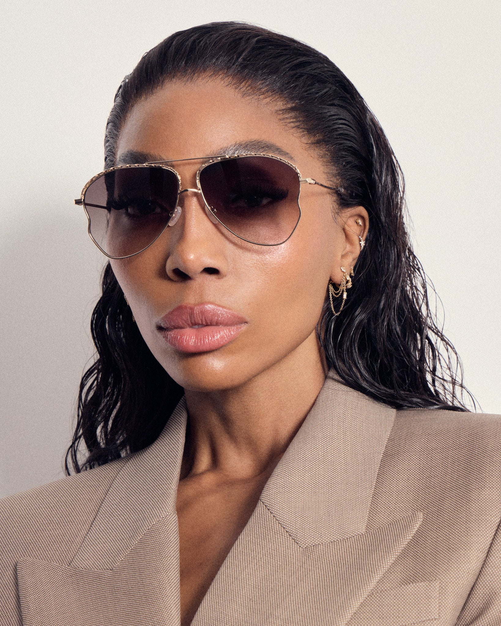 Kika Aviator Sunglasses in Mocha and Rose Gold