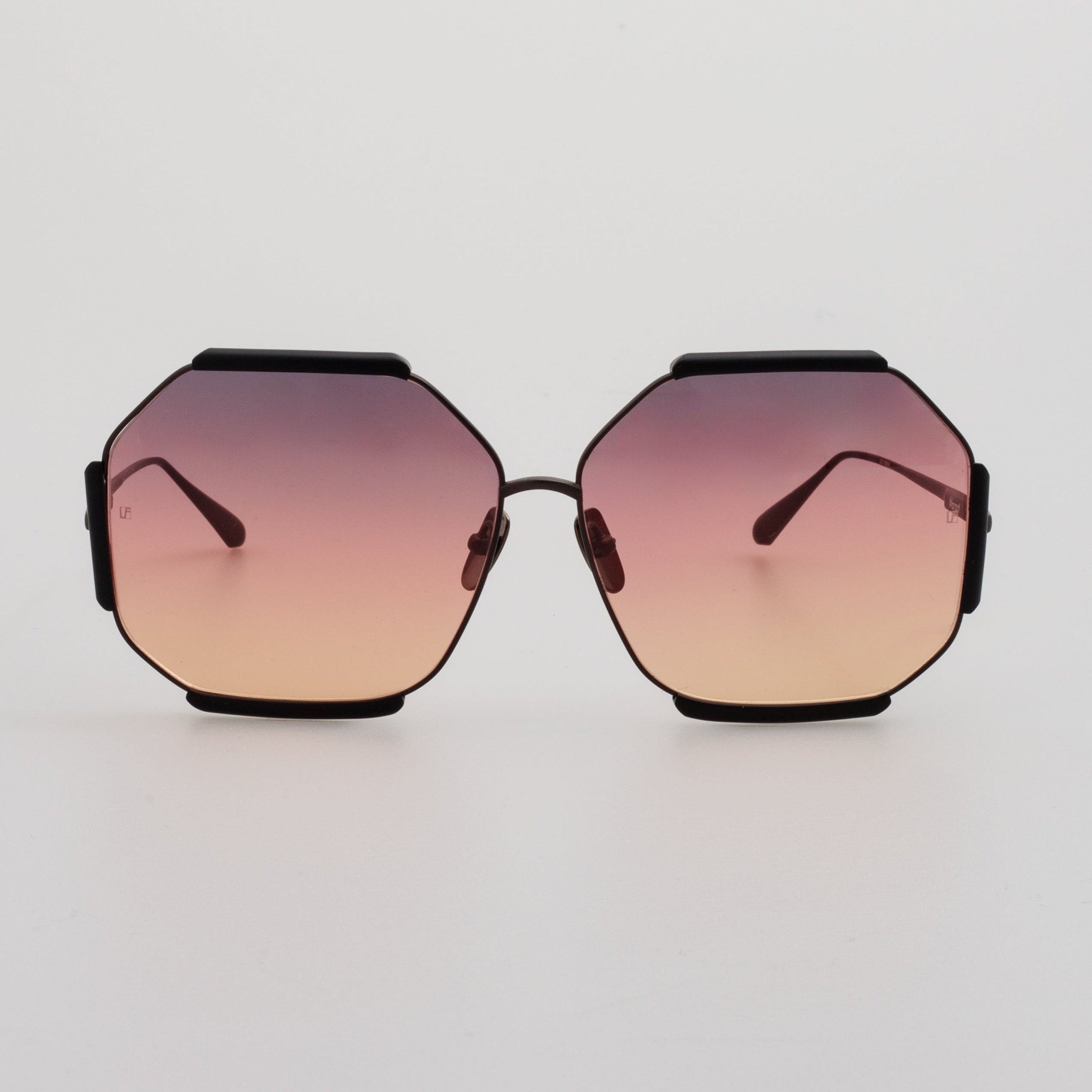 Margot Hexagon Sunglasses in Black and Sunset Lenses