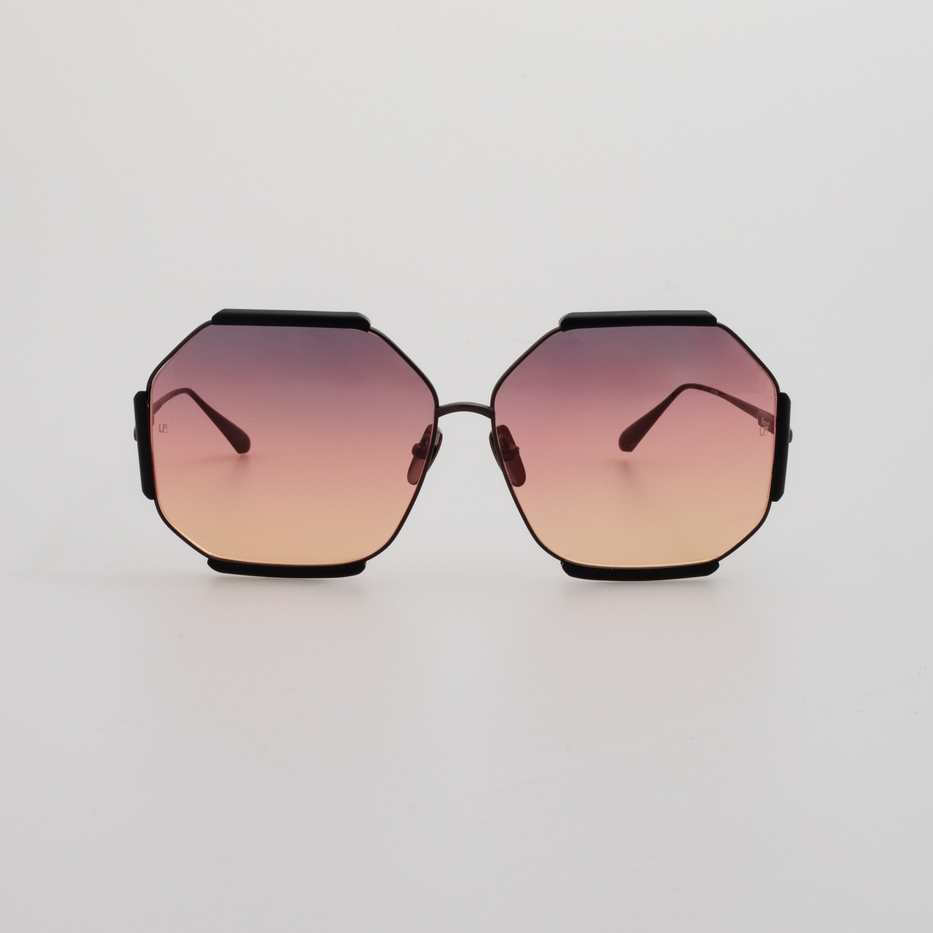 Margot Hexagon Sunglasses in Black and Sunset Lenses