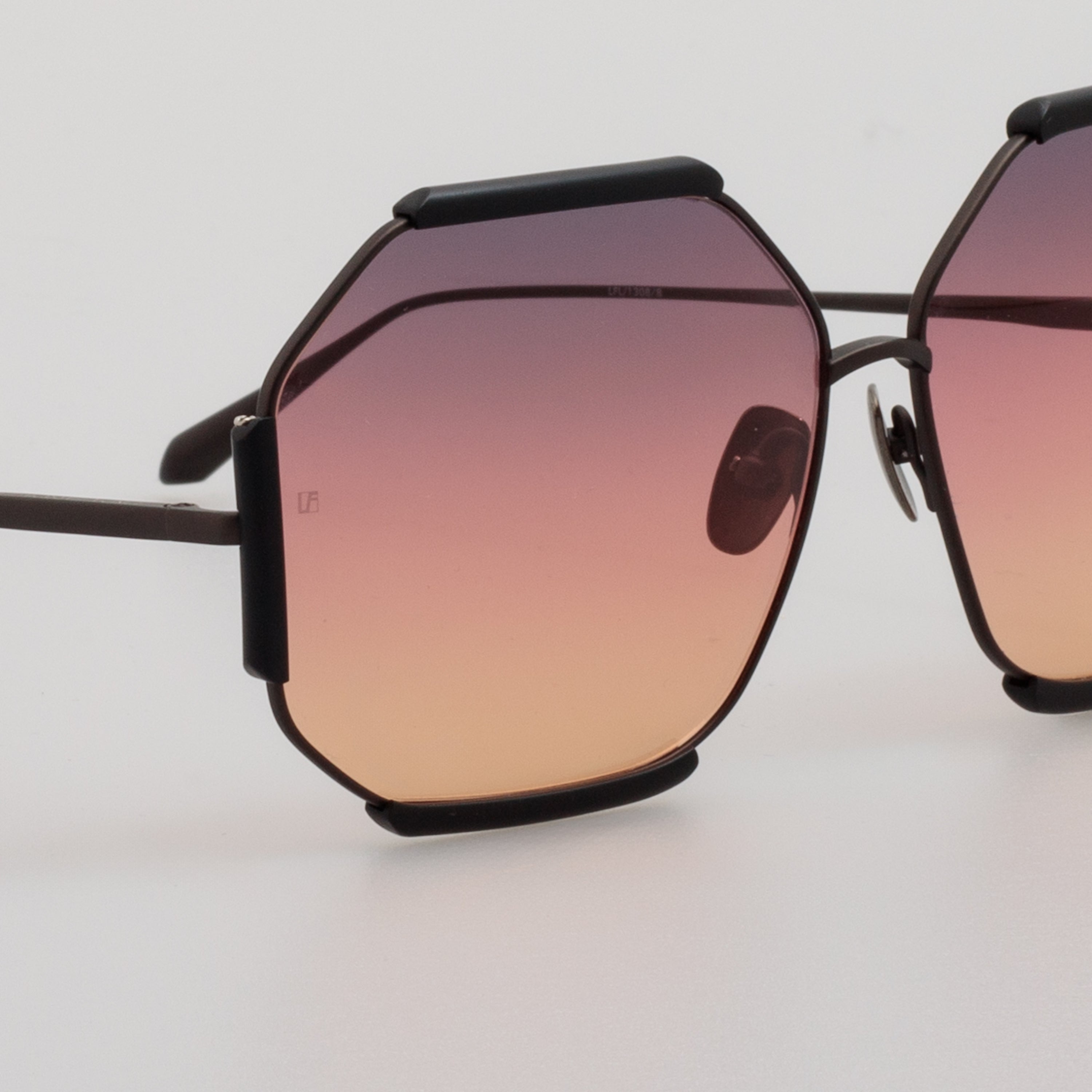 Margot Hexagon Sunglasses in Black and Sunset Lenses