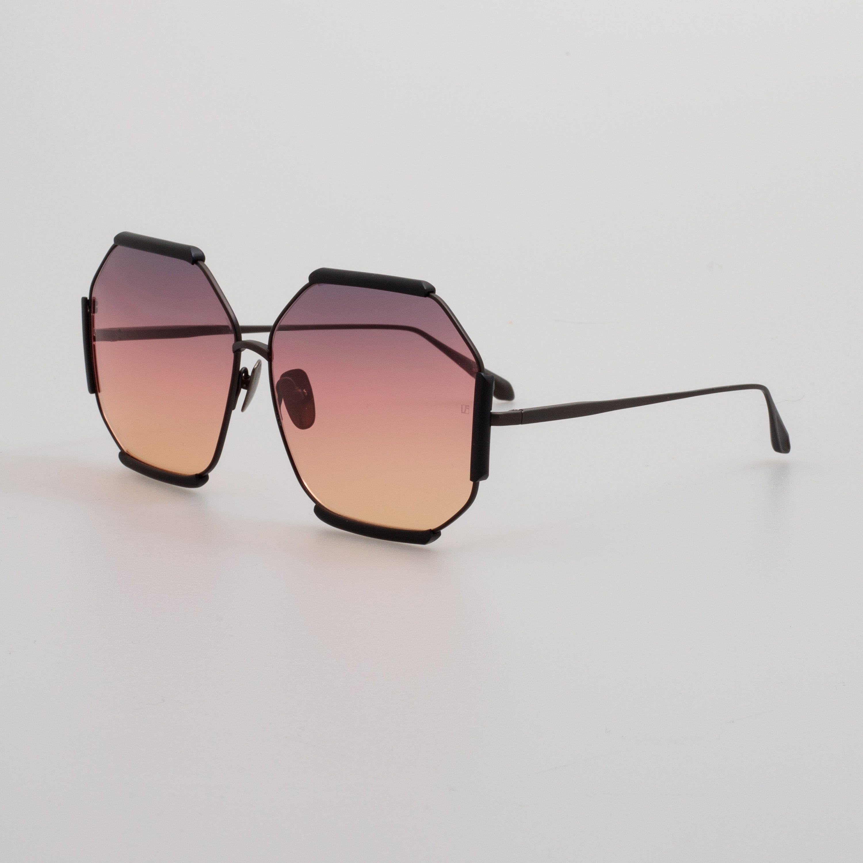 Margot Hexagon Sunglasses in Black and Sunset Lenses